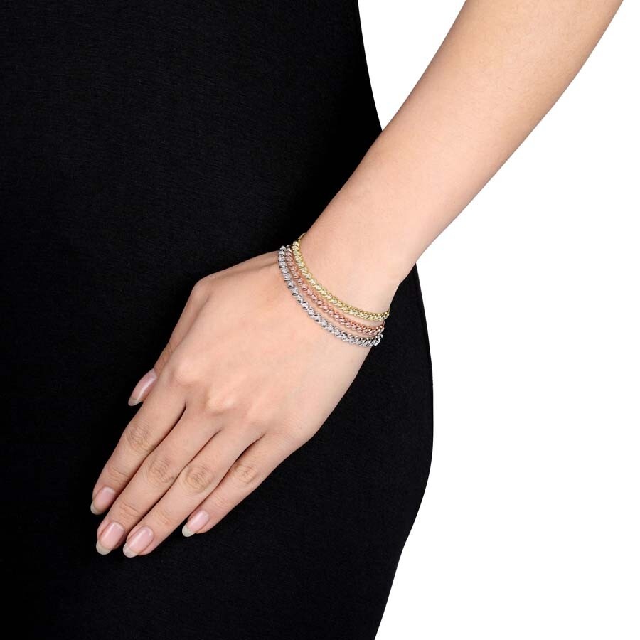 Amour - AMOUR 3 Pc Set Of 3/4 CT TW Diamond Bolo Bracelets In White, Yellow and Rose Plated Sterling Silver - 2