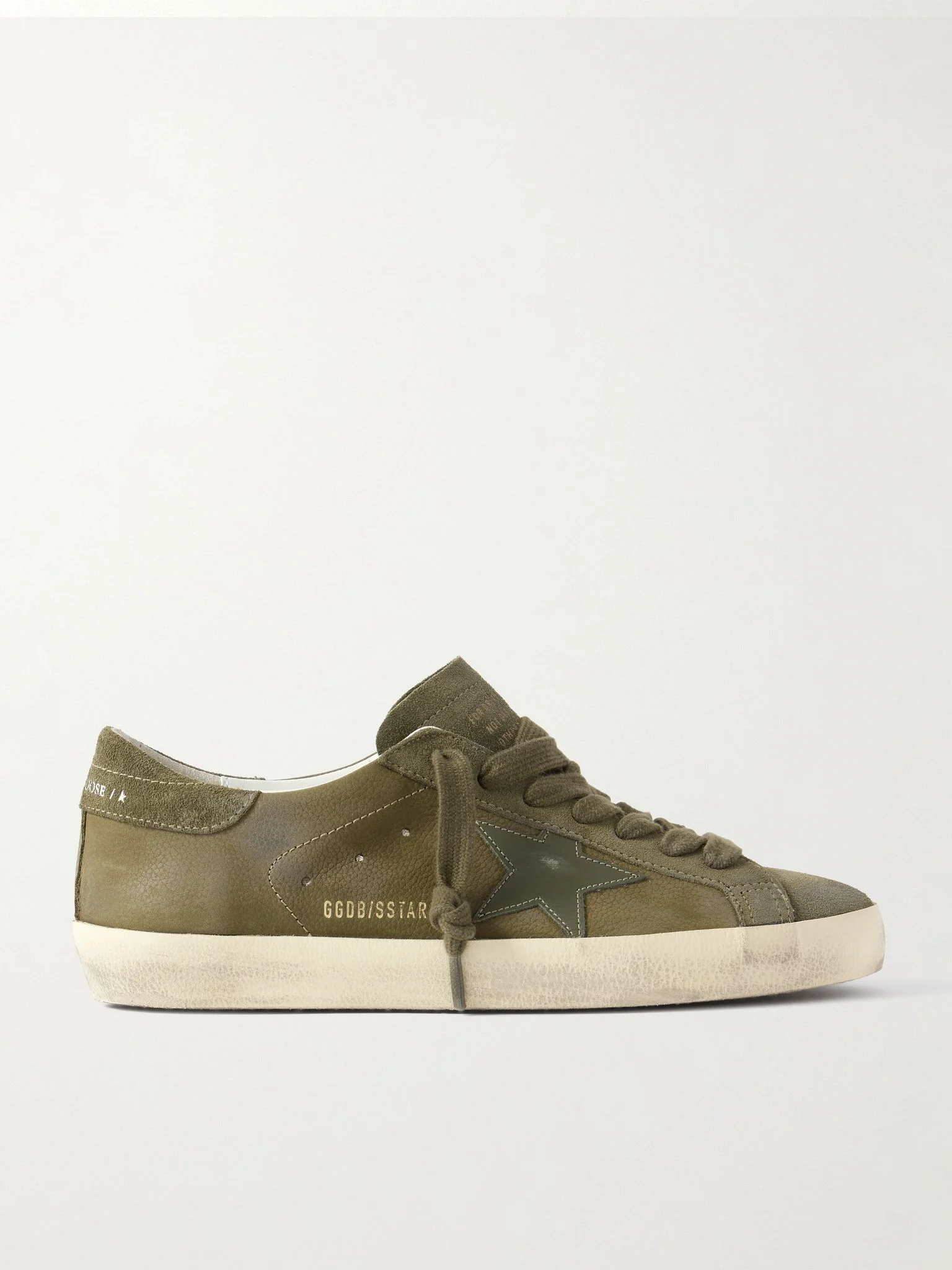 Super-Star Distressed Suede-Trimmed Full-Grain Leather Sneakers Army green - 1