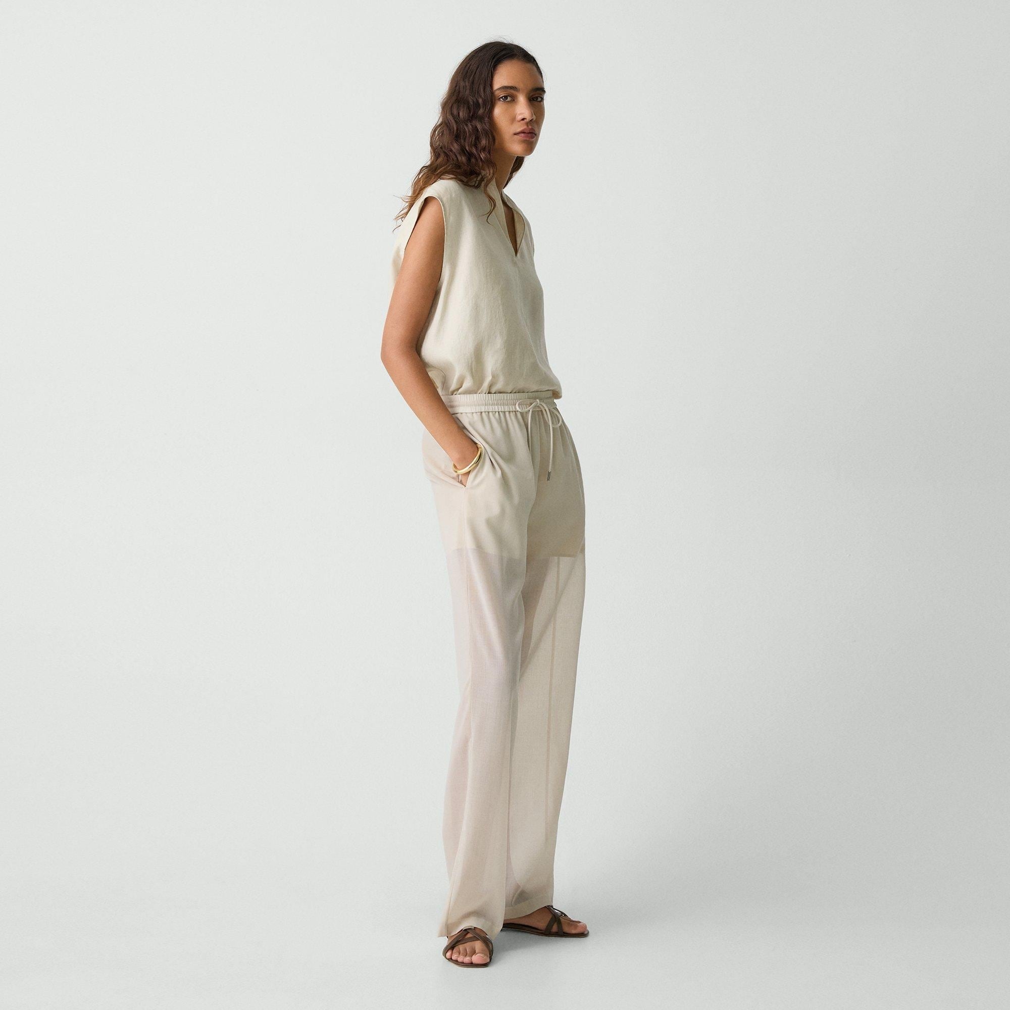 Drawcord Pull-On Pant in Lightweight Wool - 3