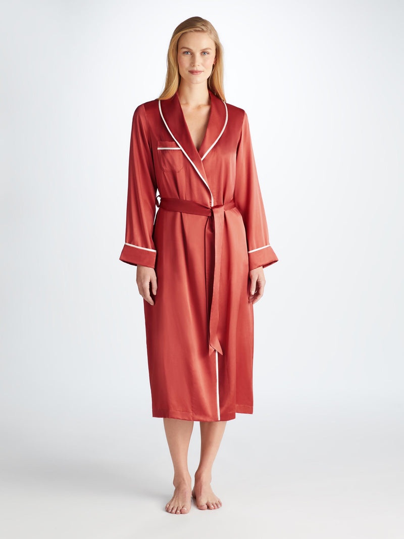 Women's Long Robe Bailey Silk Satin Rose Red - 3