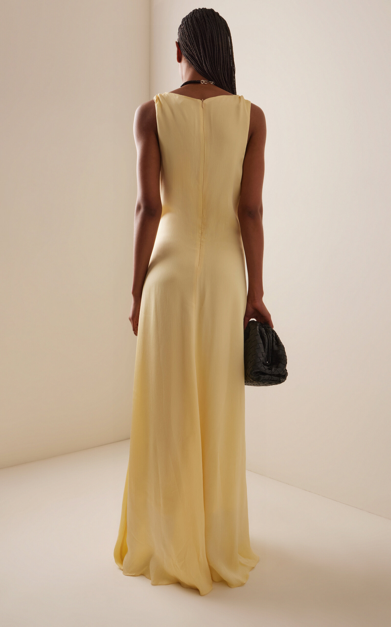 Ardea Twist-Shoulder Hammered-Satin Maxi Dress yellow - 4