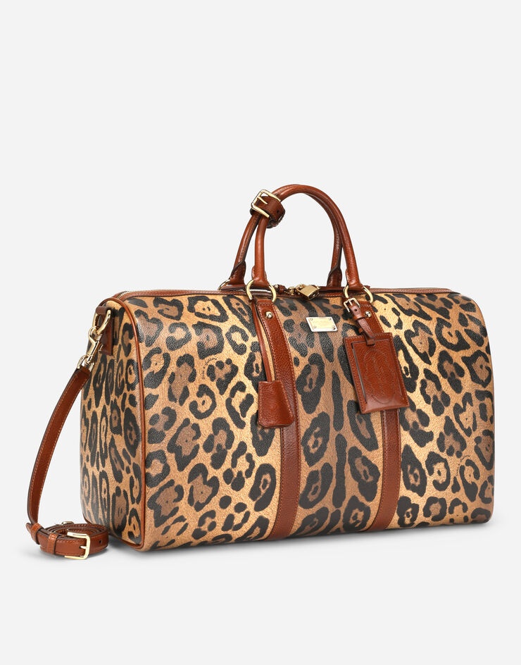 Medium travel bag in leopard-print Crespo with branded plate - 3