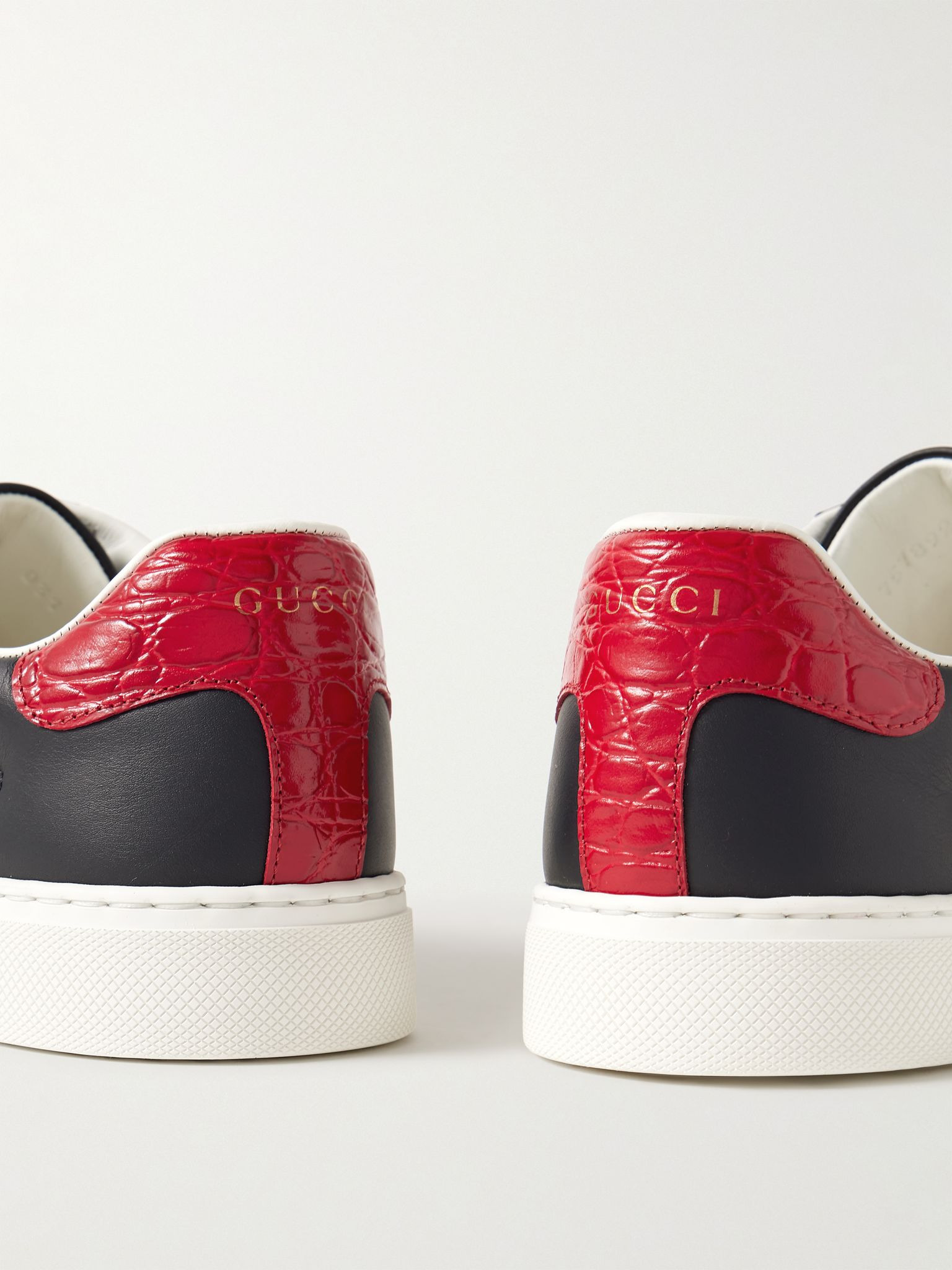 Ace Webbing-Trimmed Leather Sneakers Black - 6