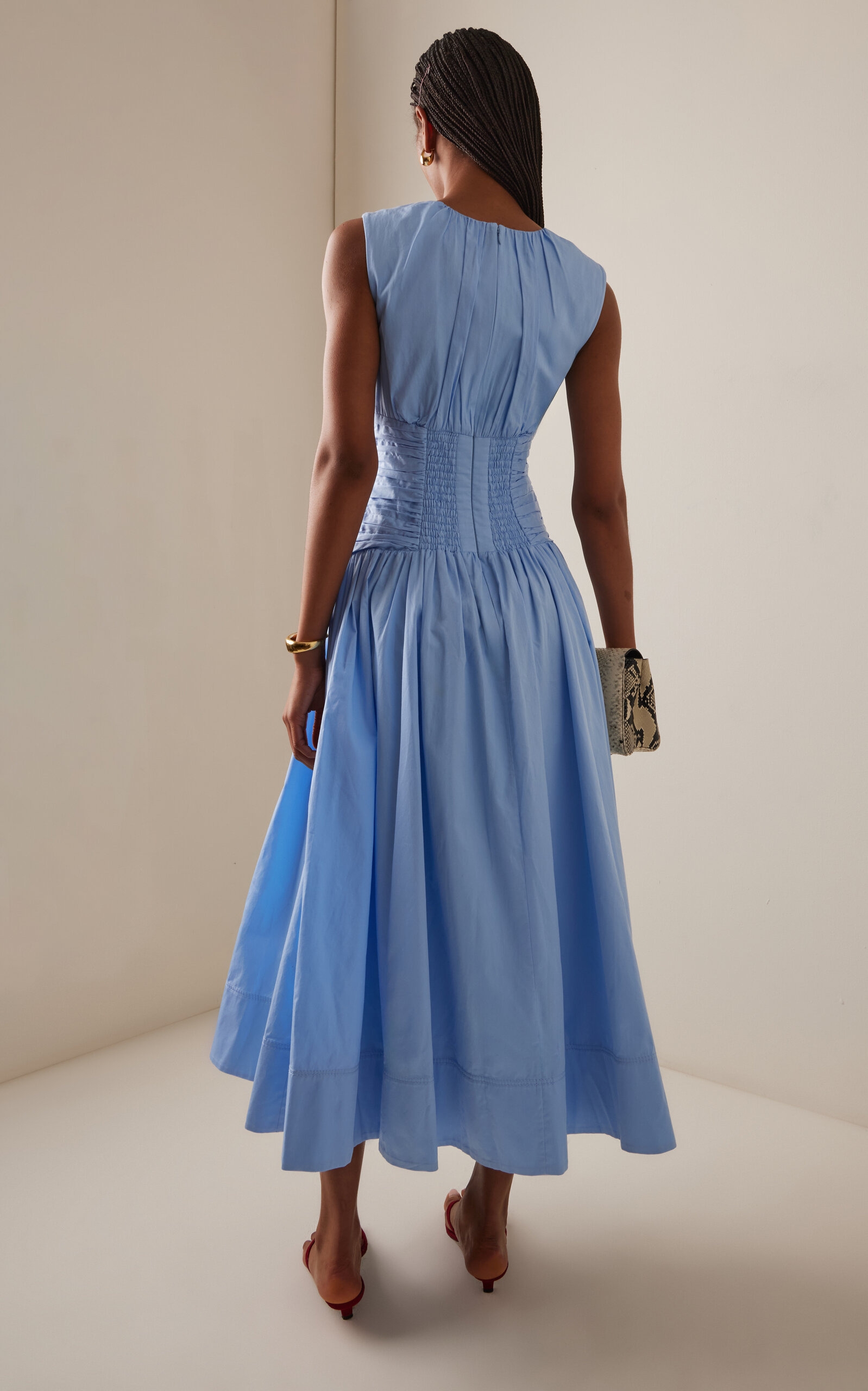 Agatha Knot-Waist Cotton Midi Dress blue - 4