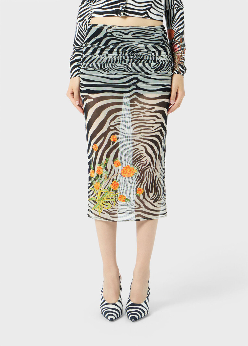 Blumarine ZEBRA-PRINT TULLE MIDI SKIRT WITH EMBROIDERY outlook