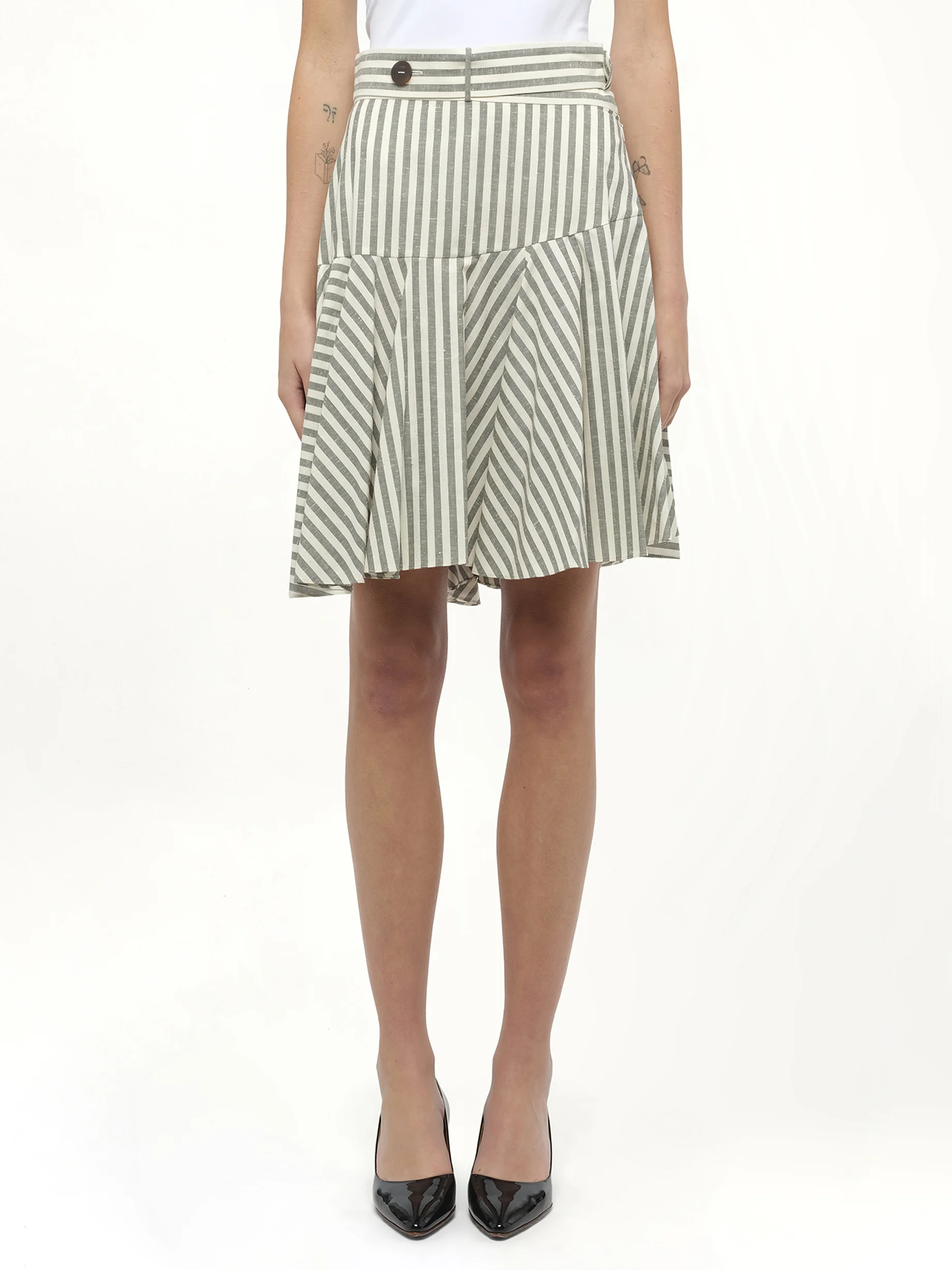 Stripe Skater Skirt in White - 1