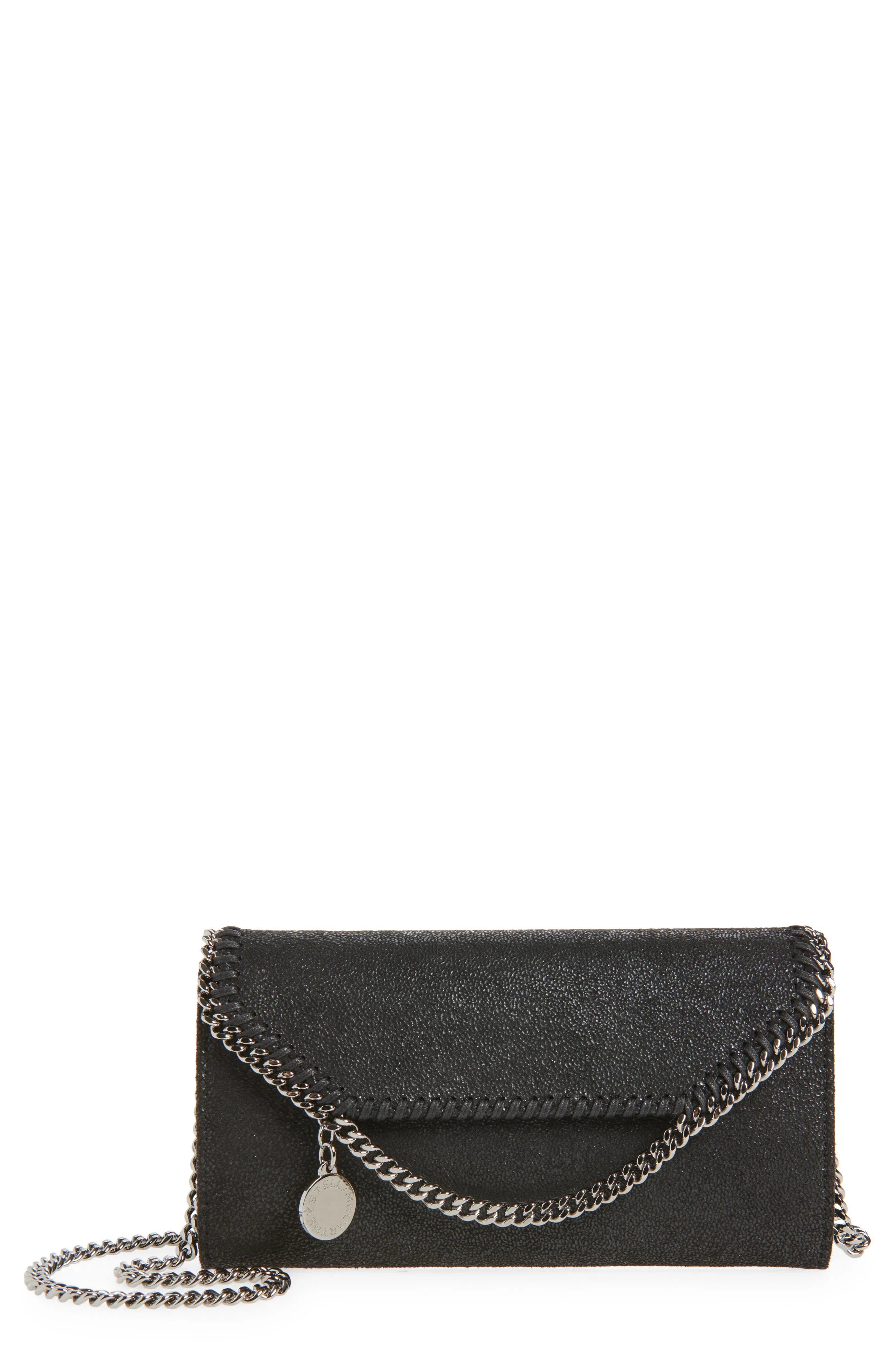 Stella McCartney Falabella Shaggy Faux Leather Wallet on a Chain in Black at Nordstrom - 1