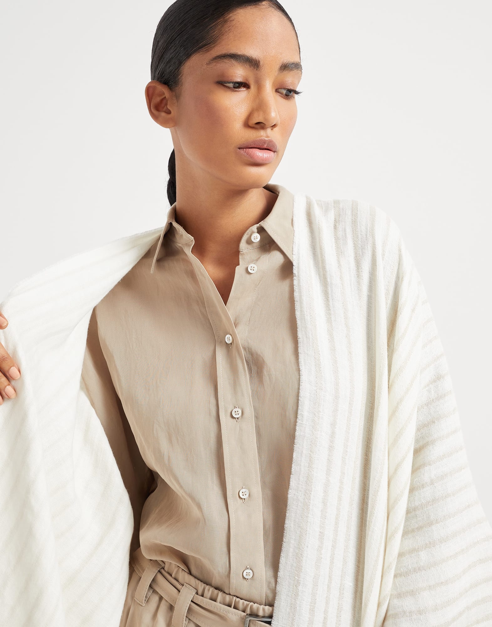 Sparkling striped wool and linen double knit poncho - 3
