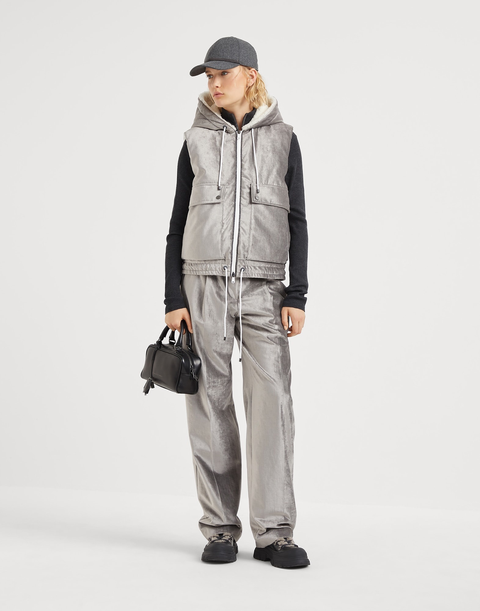 Cotton and viscose sleek velvet down vest with shiny trims - 5