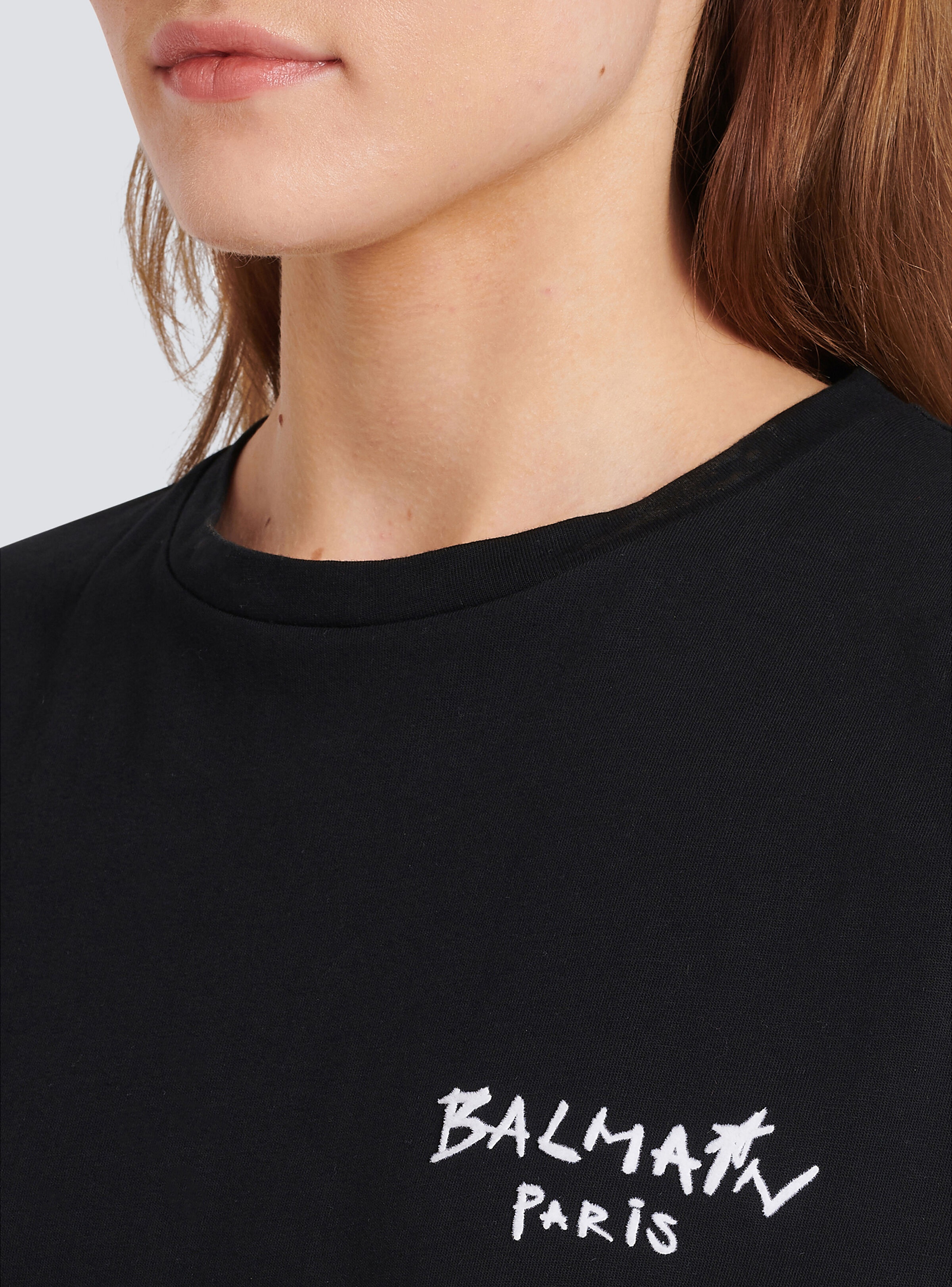Cotton T-shirt with small flocked graffiti Balmain logo - 2
