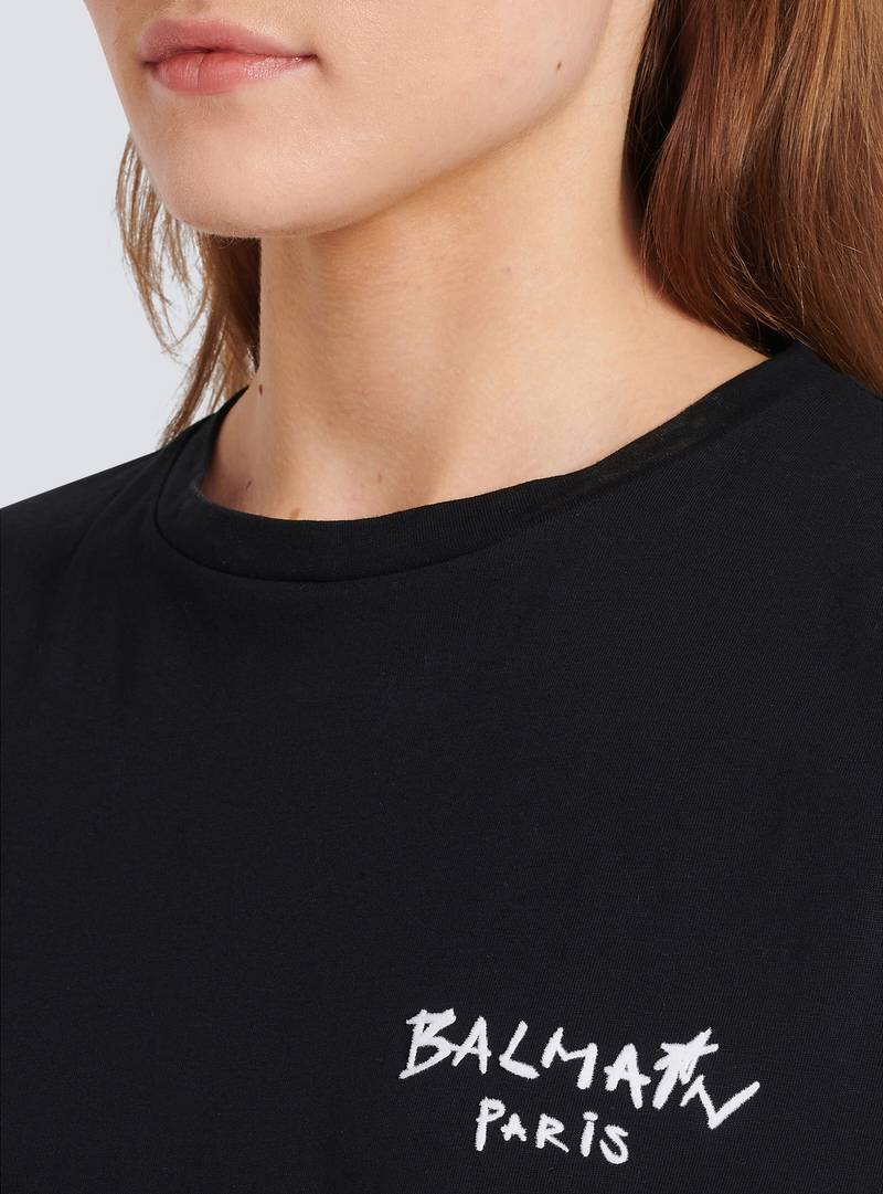 Balmain Cotton T-shirt with small flocked graffiti Balmain logo outlook