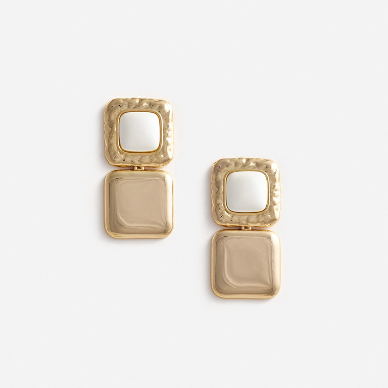 Mottled Gold Pearl Tiered Earrings - 1