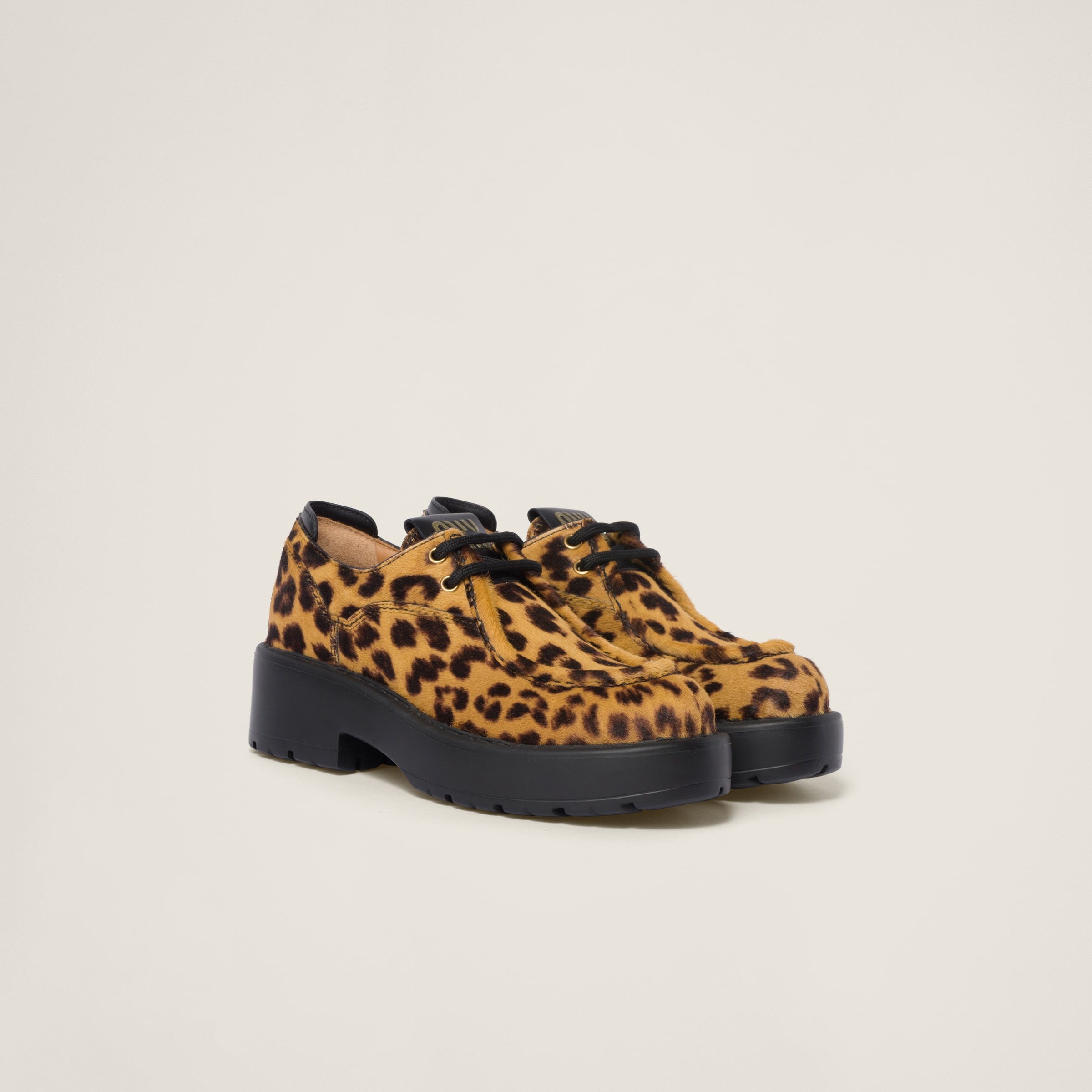 Miu Miu Leopard-print calf hair leather lace-up shoes