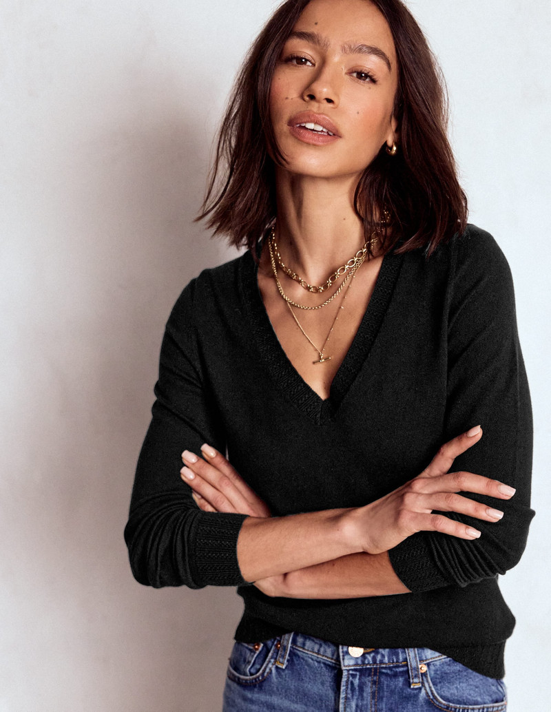 Emilia Cotton V Neck Sweater-Black 5