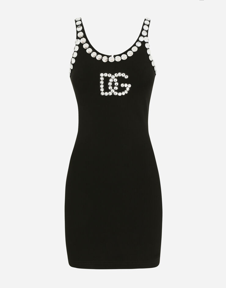 Short jersey dress with crystal-embellished DG detailing - 3