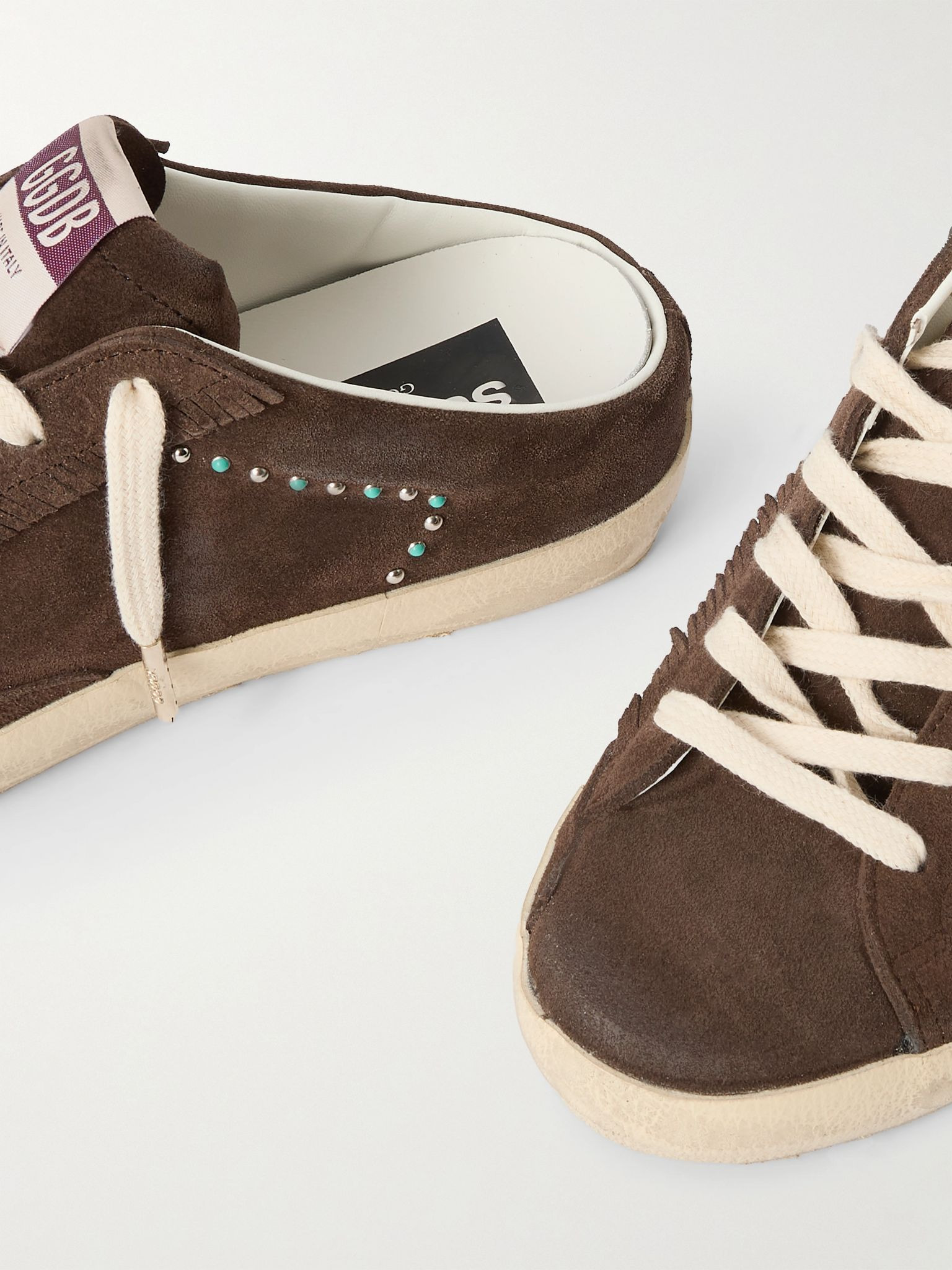 Super-Star Sabot distressed leather-trimmed studded suede slip-on sneakers Brown - 4