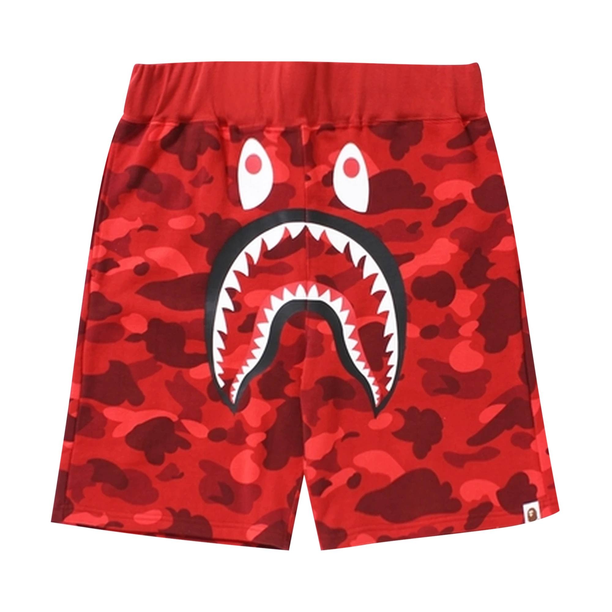 BAPE Camo Shark Sweat Shorts 'Red' - 1