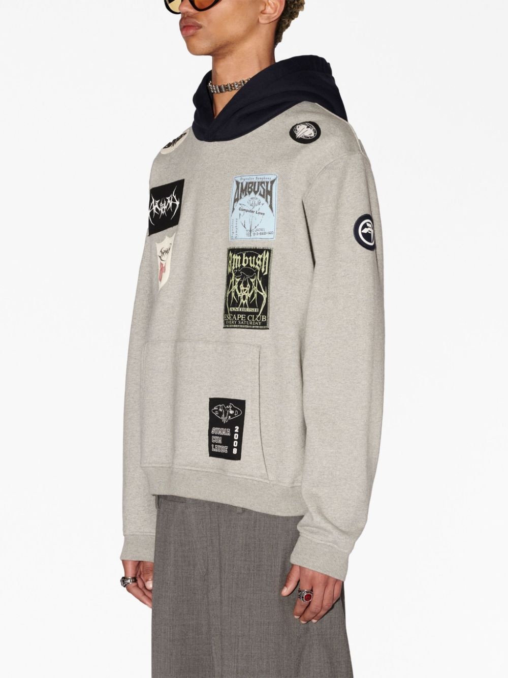 logo-patchwork cotton hoodie - 4