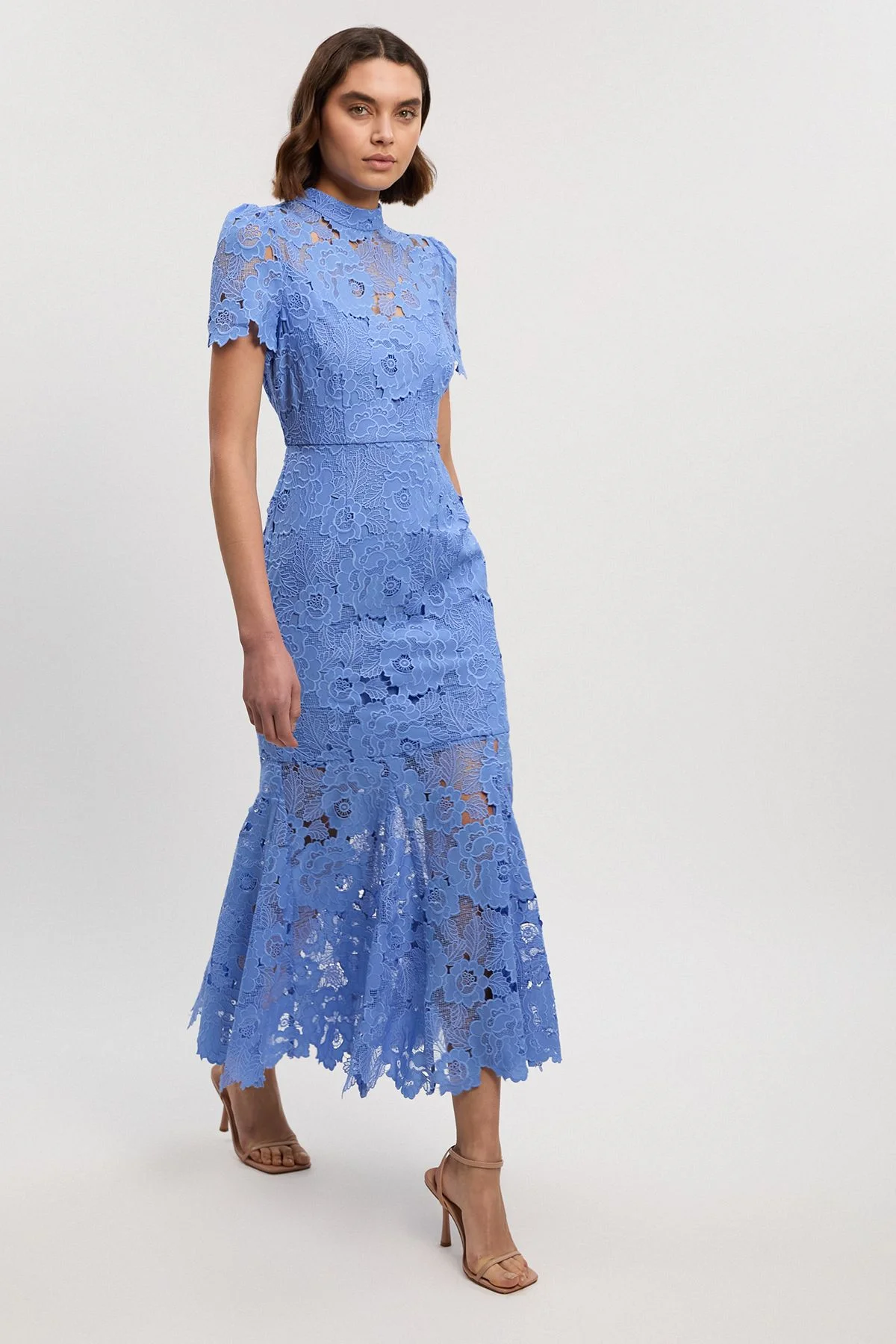Guipure Lace High Neck Woven Midi Dress - 1