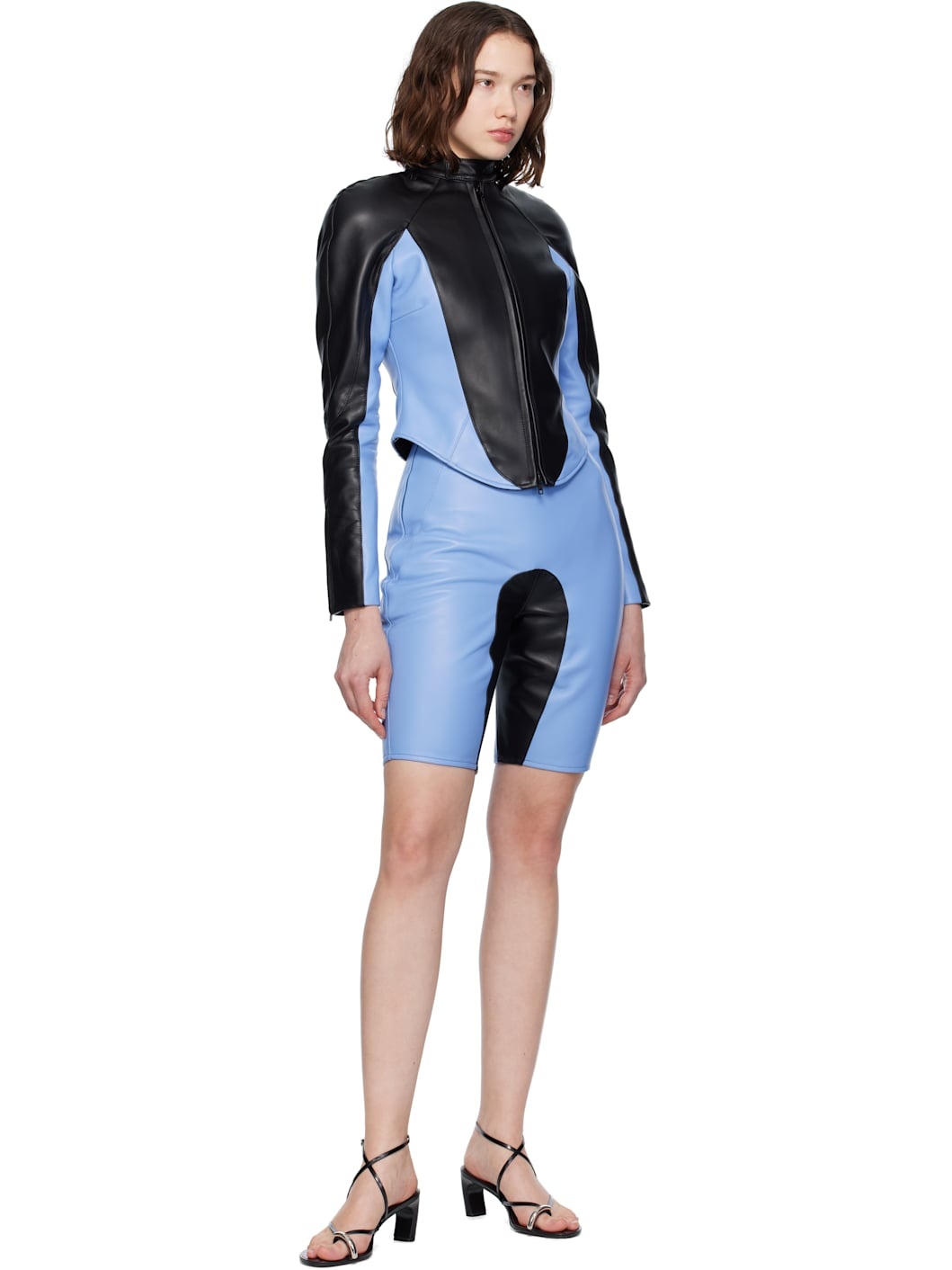 Black & Blue Wet Leather Jacket - 4