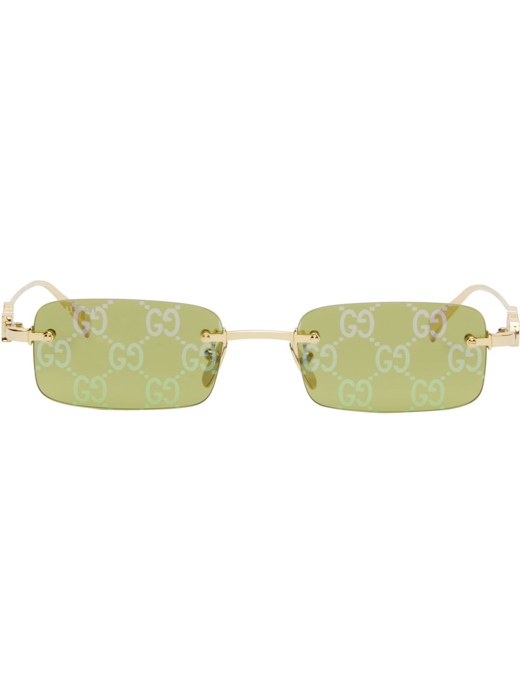 Gold 'Gucci' Block Rectangular Monogram Sunglasses - 1
