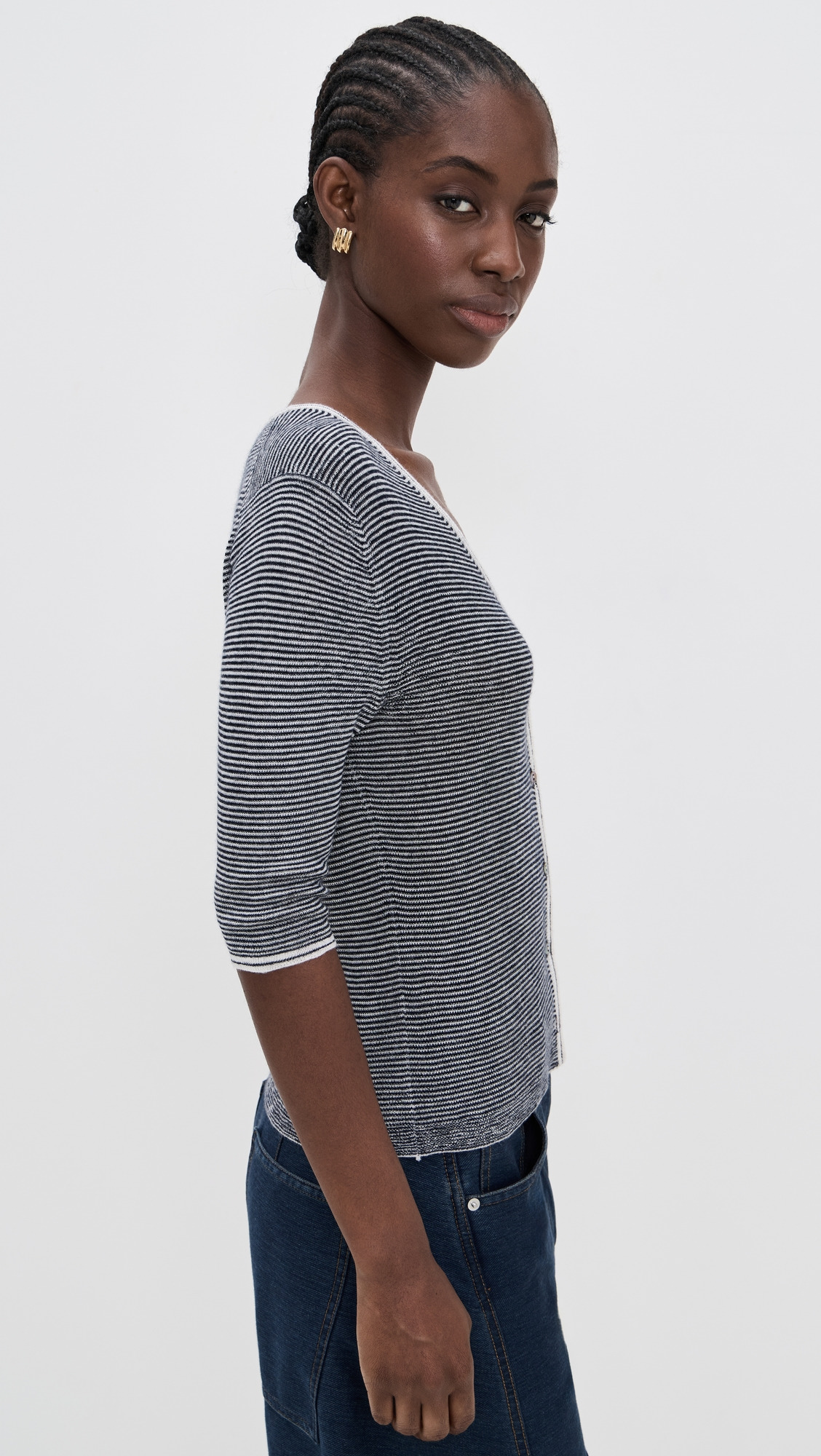 Microstripe V Neck Cardigan - 3