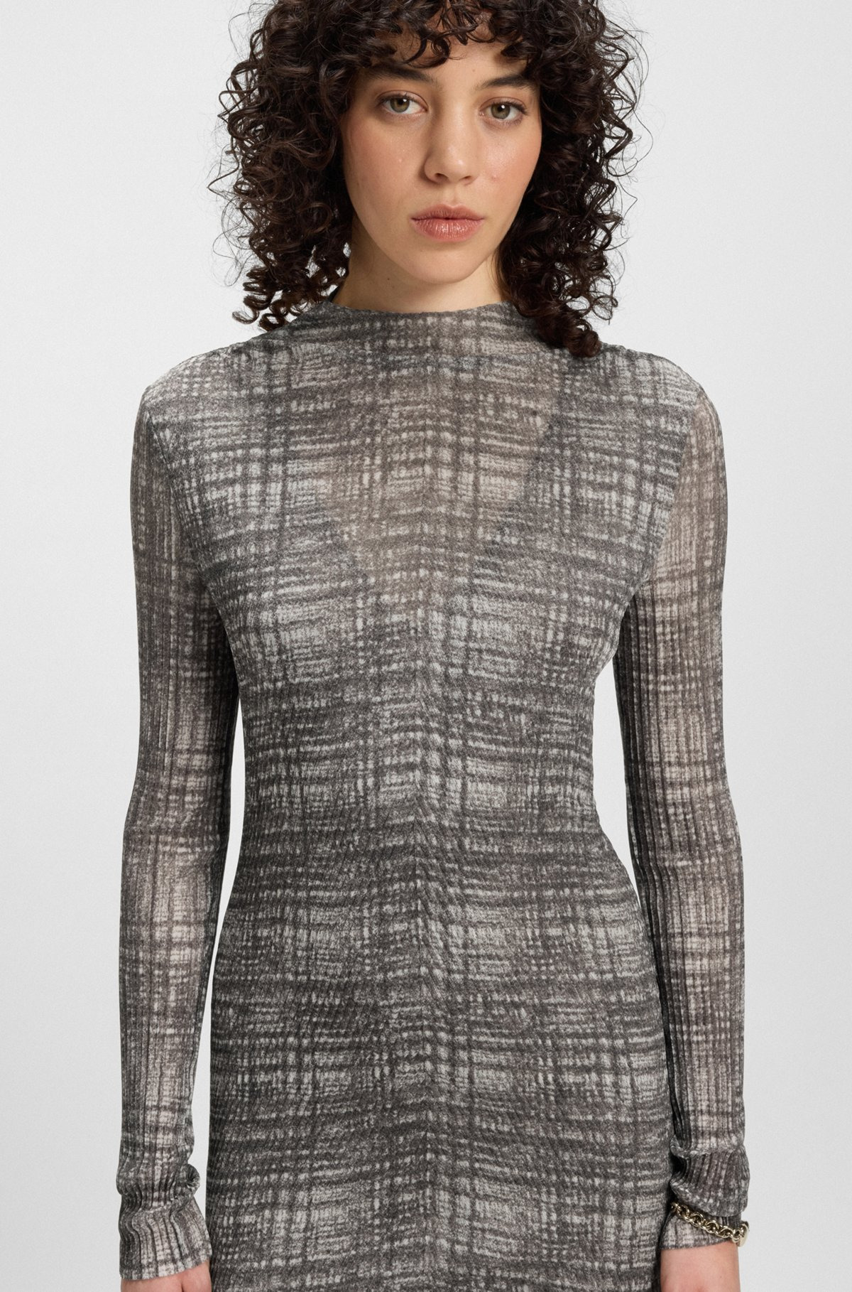 PLISSÉ-TULLE DRESS WITH MODAL LINING - 4
