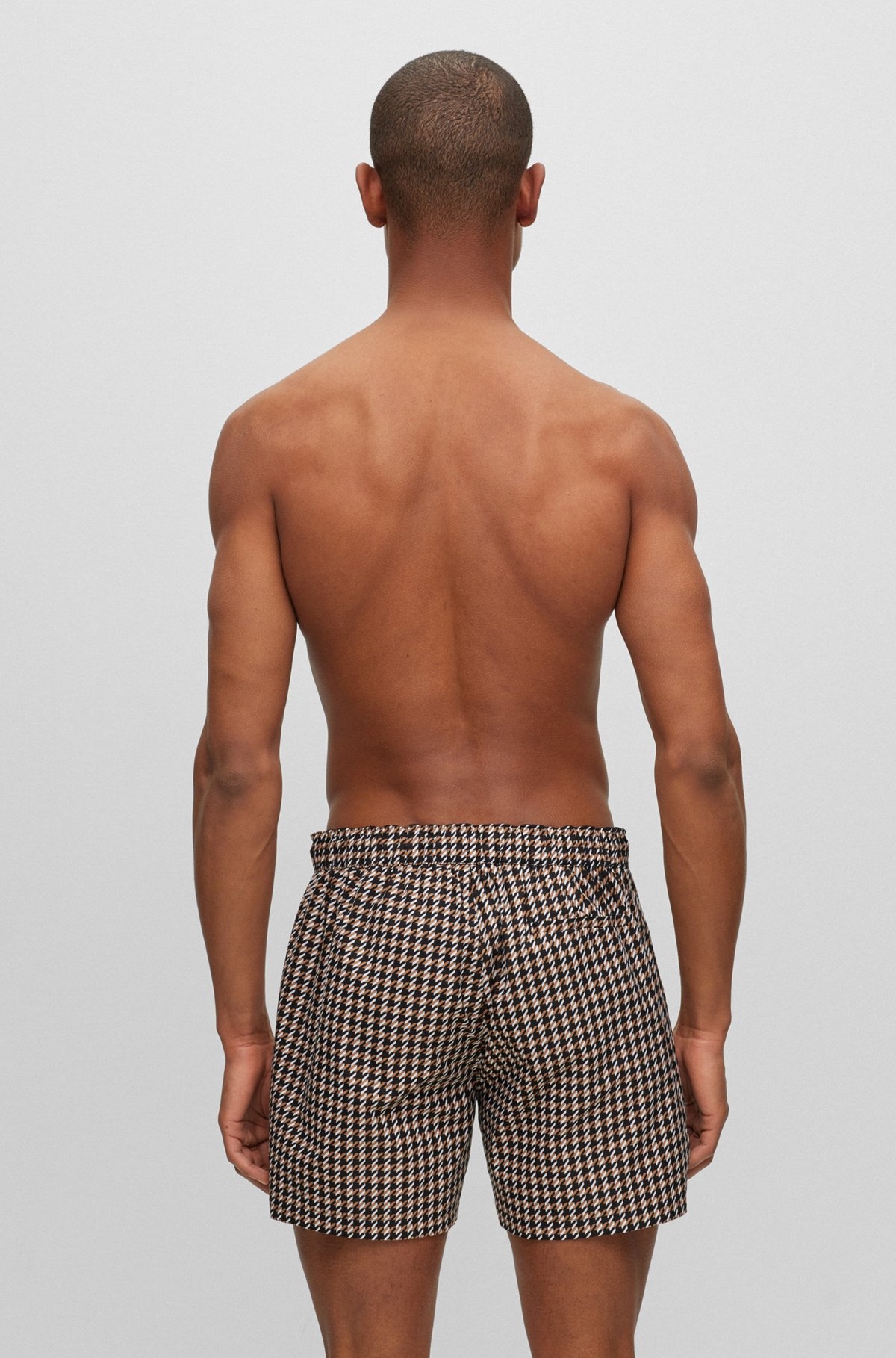 QUICK-DRYING SWIM SHORTS WITH HOUNSTOOTH PATTERN - 4