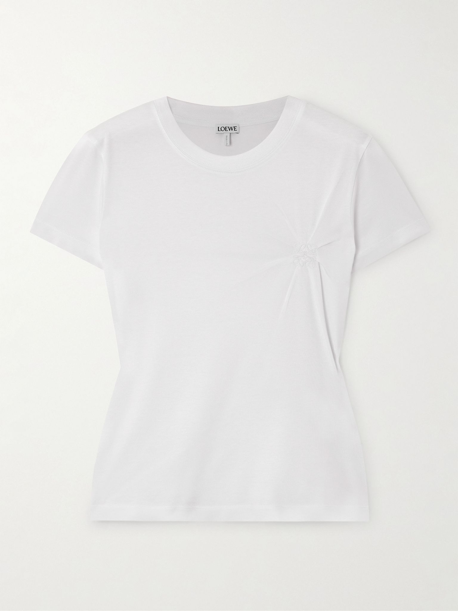 Gathered embroidered cotton-blend piqué T-shirt White - 1