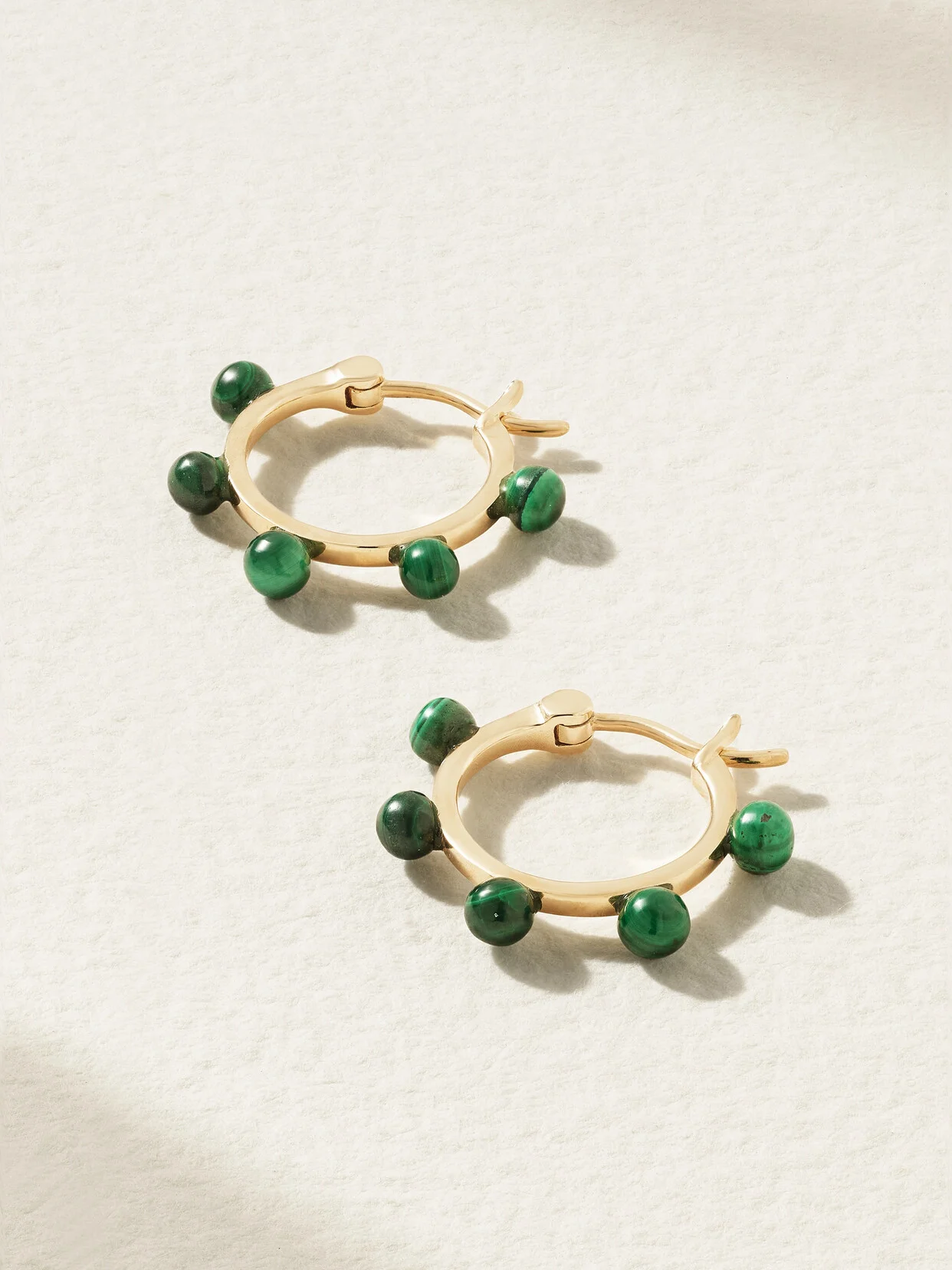Small Dot 14-karat Gold Malachite Hoop Earrings - 1