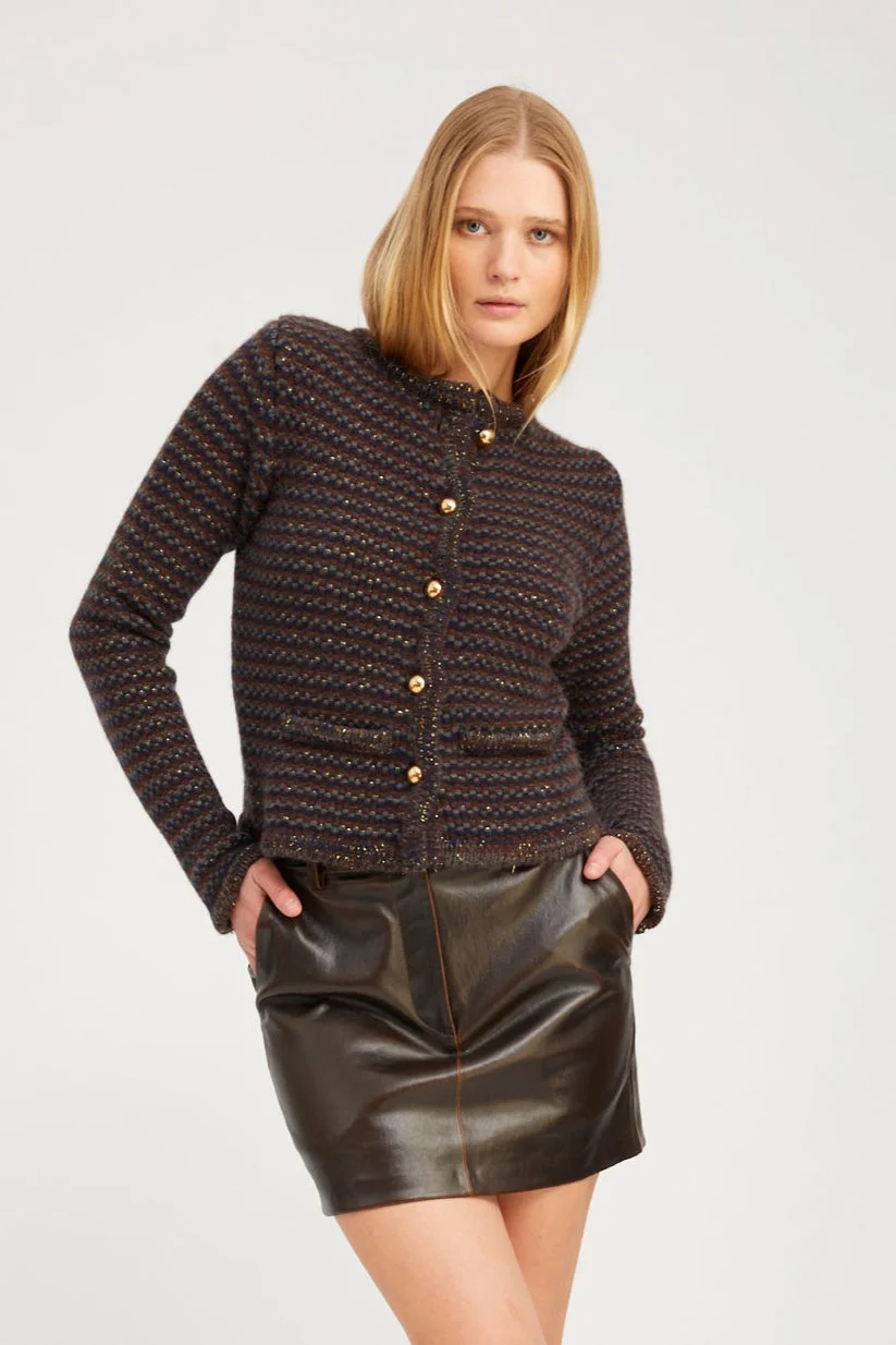 BROWN STRIPE CASHMERE INGRID JACKET - 1