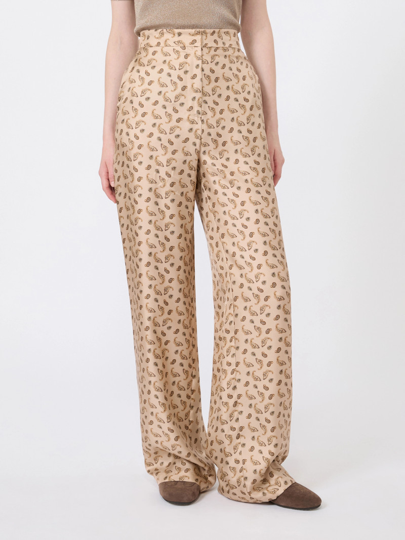 FUXIA Printed silk twill trousers - BEIGE 3