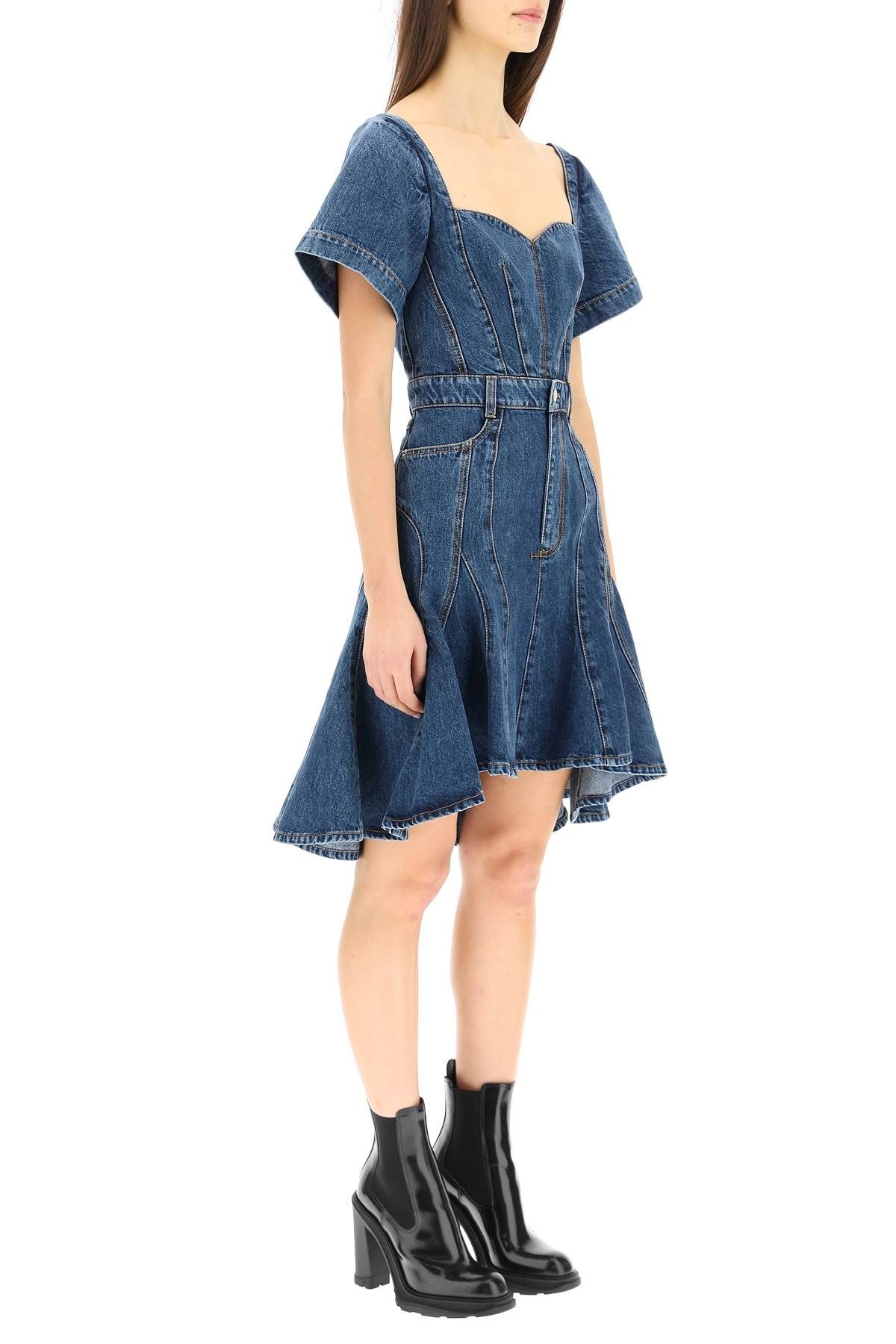 FLUTED DENIM MINI DRESS - 3