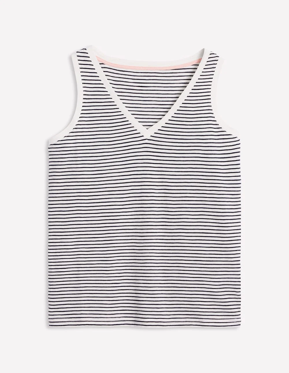 Regular V-Neck Slub Tank-Navy, Ivory Stripe - 1