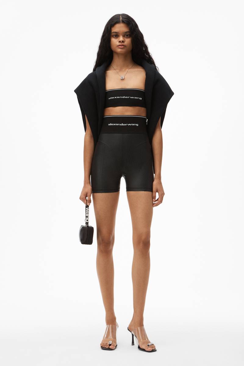 Alexander Wang LOGO ELASTIC BIKE SHORT IN LEATHER outlook