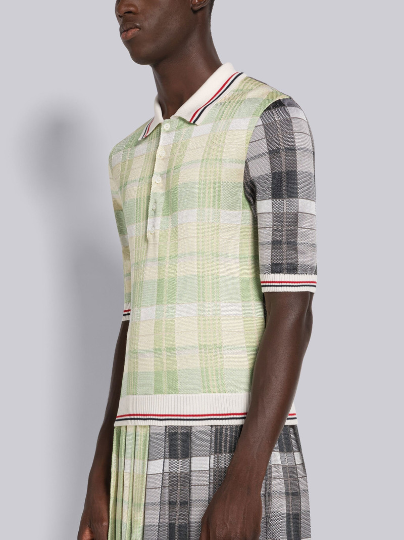Thom Browne FUN-MIX COTTON SILK MADRAS SHORT SLEEVE POLO outlook
