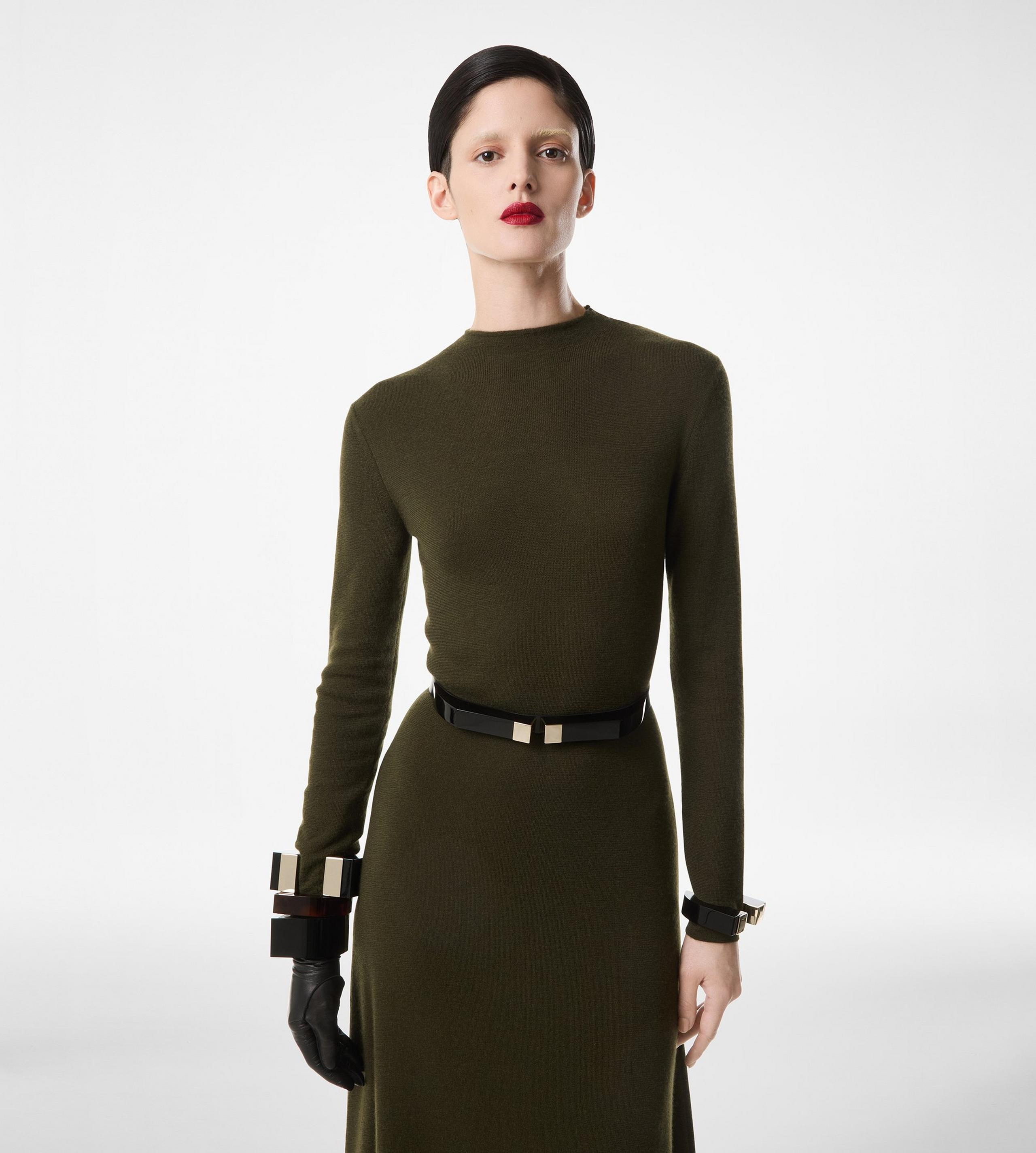 FULL NEEDLE FINE CASHMERE SILK CREWNECK COLUMN DRESS - 4