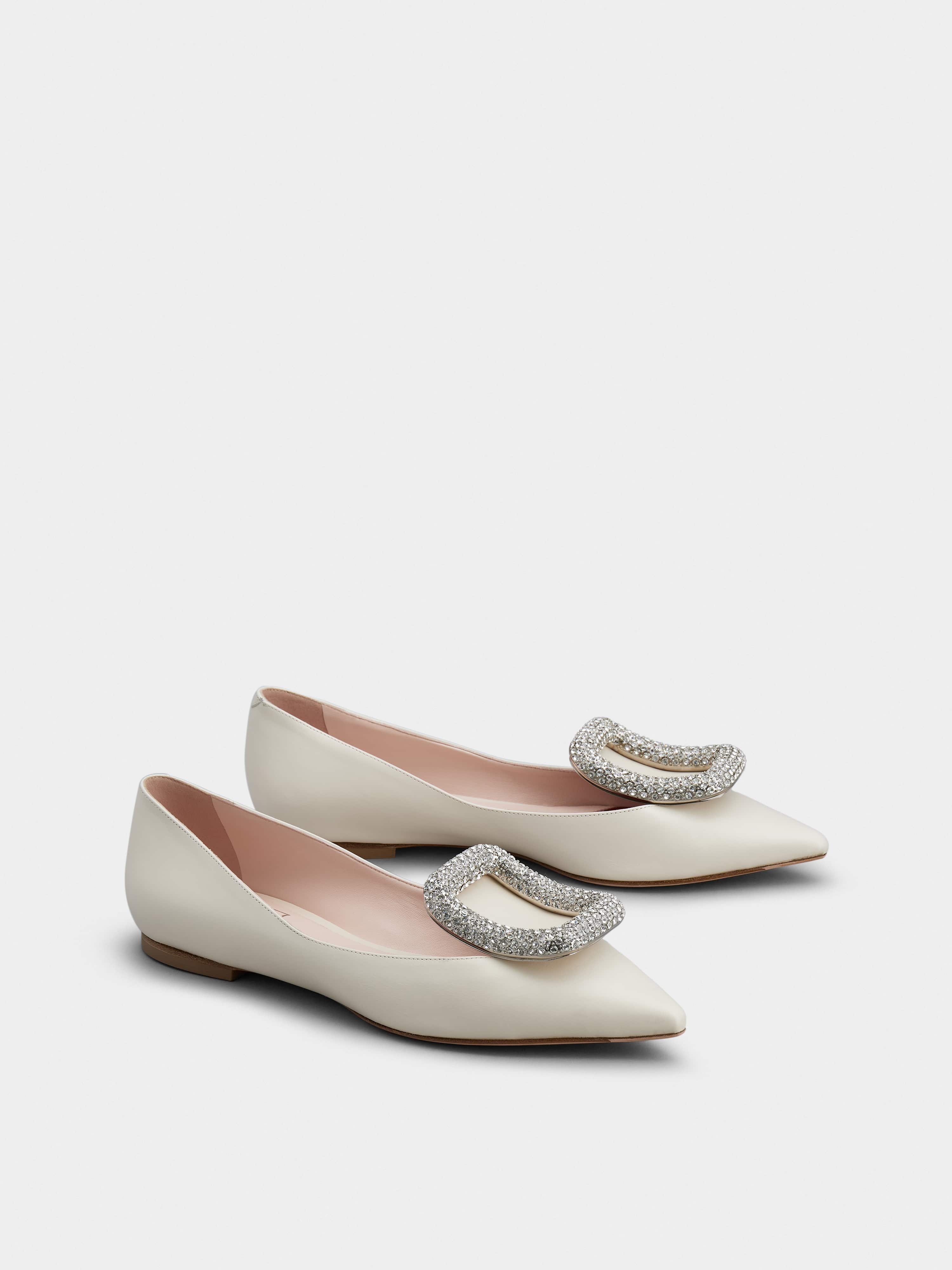 Viv' Choc Strass Buckle Ballerinas in Leather - 2