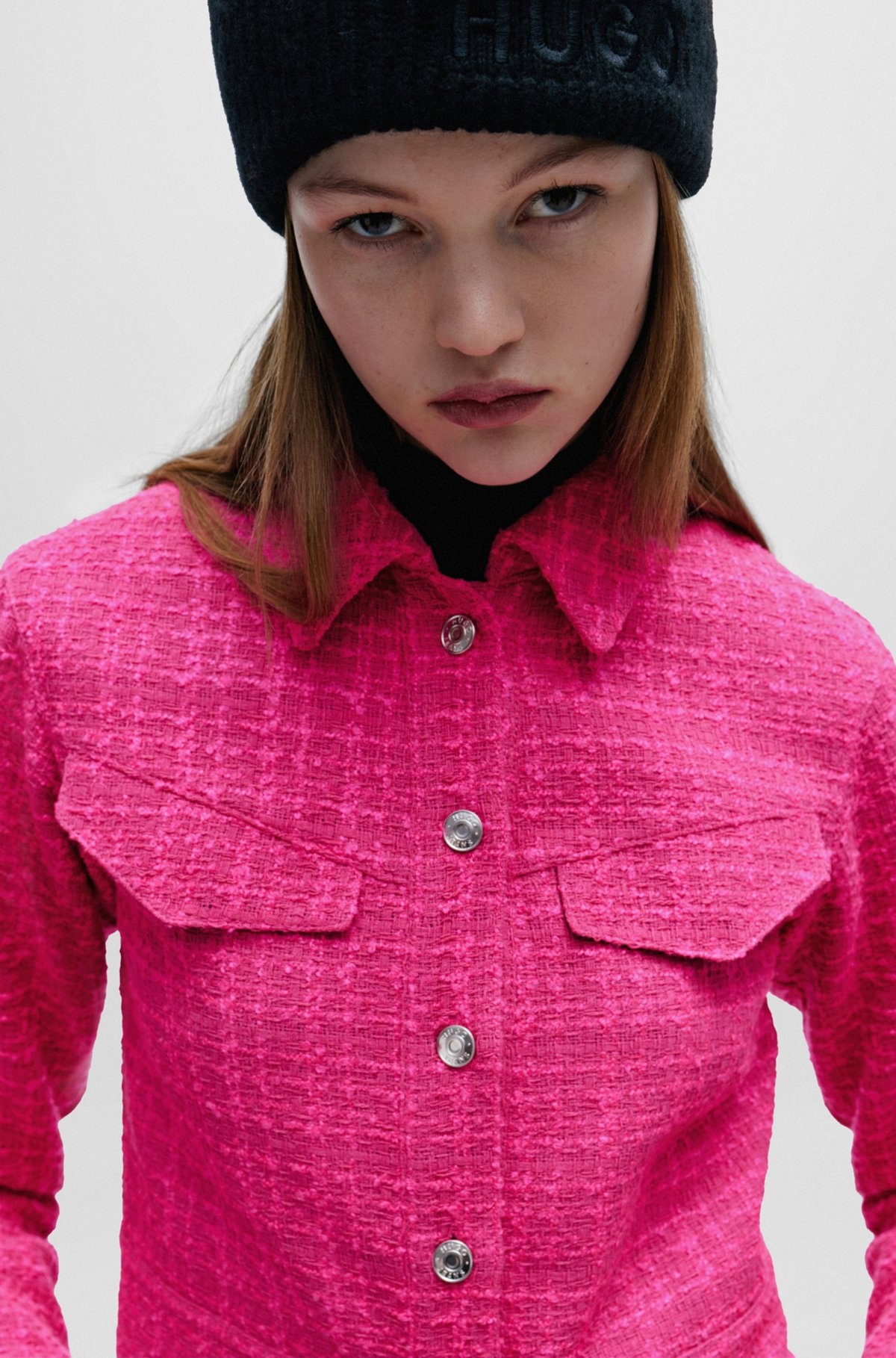 RELAXED-FIT JACKET IN BOUCLÉ FABRIC WITH POLISHED TRIMS - 5