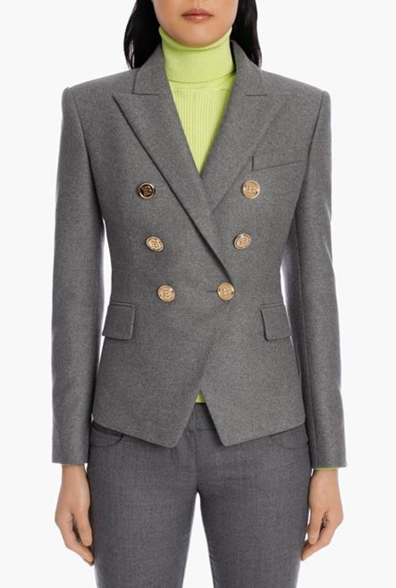 Heather gray wool blazer with gold-tone double-breasted buttoned closure 5