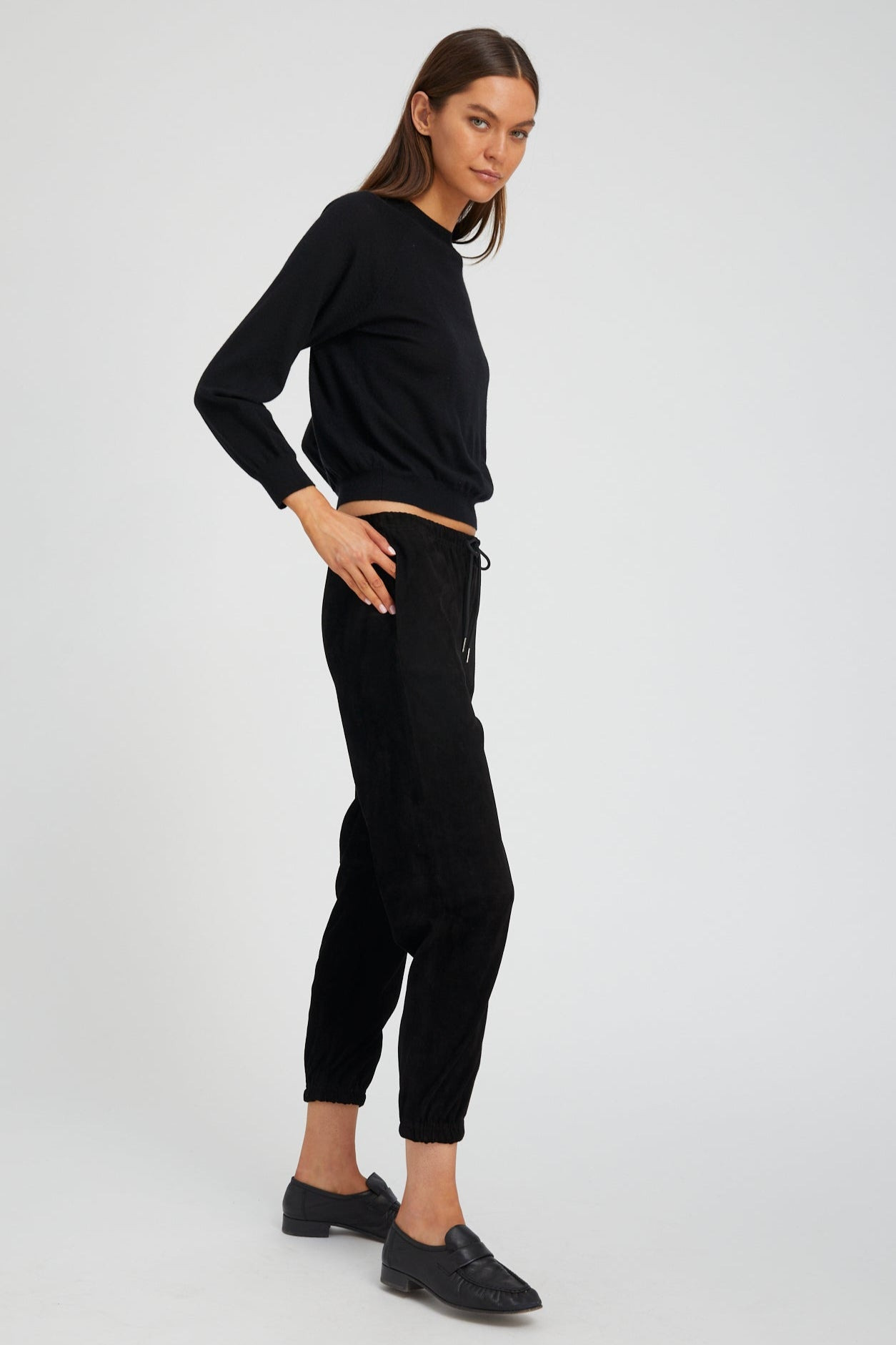 BLACK SUEDE SWEATPANTS - 3