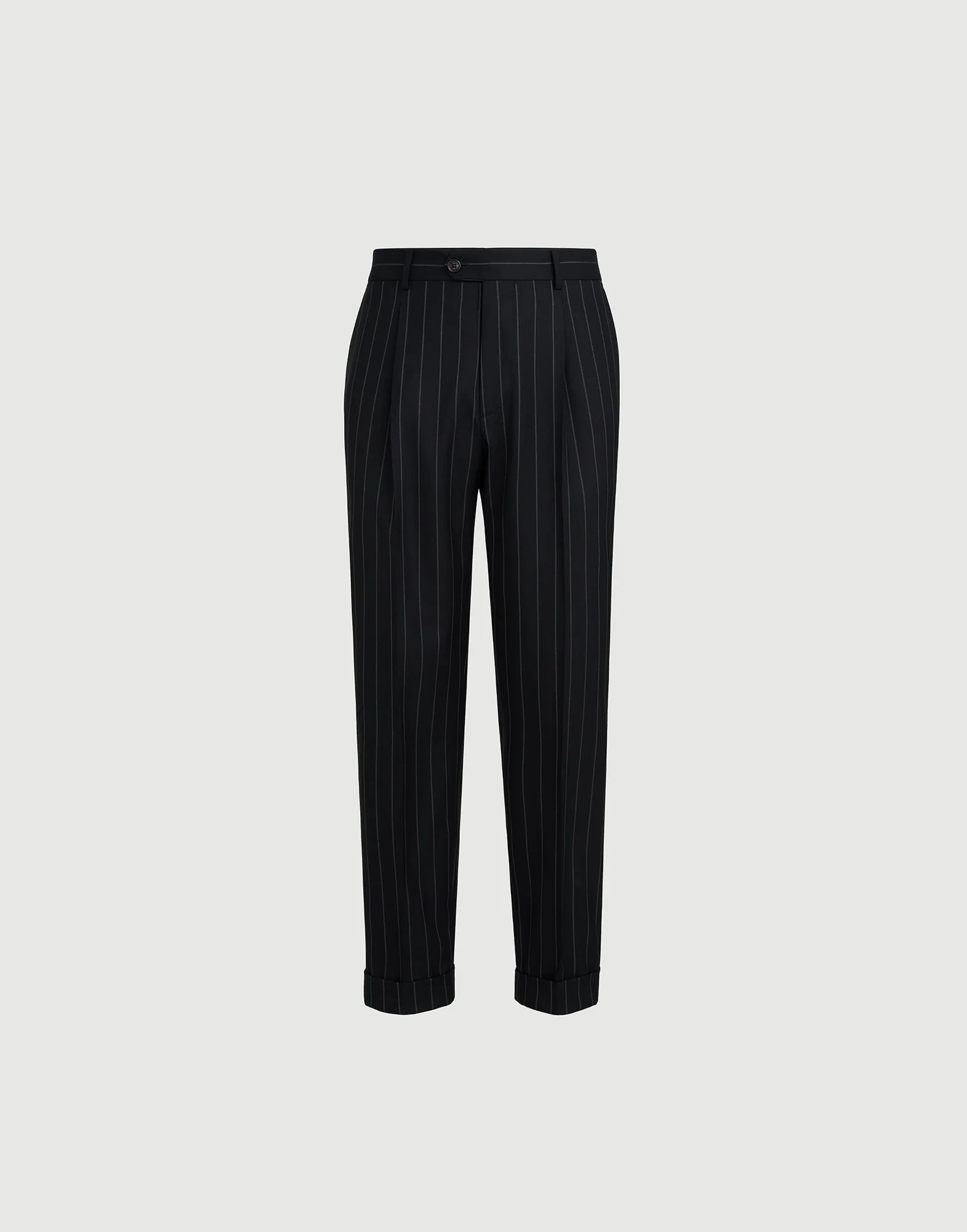 Super 150s virgin wool wide chalk stripe batavia trousers with pleat - 1