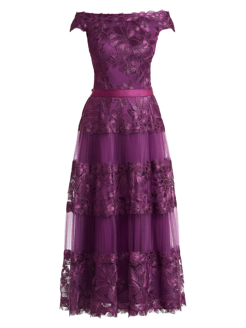 Women's Floral Embroidered Off-The-Shoulder A-Line Dress - Begonia 1