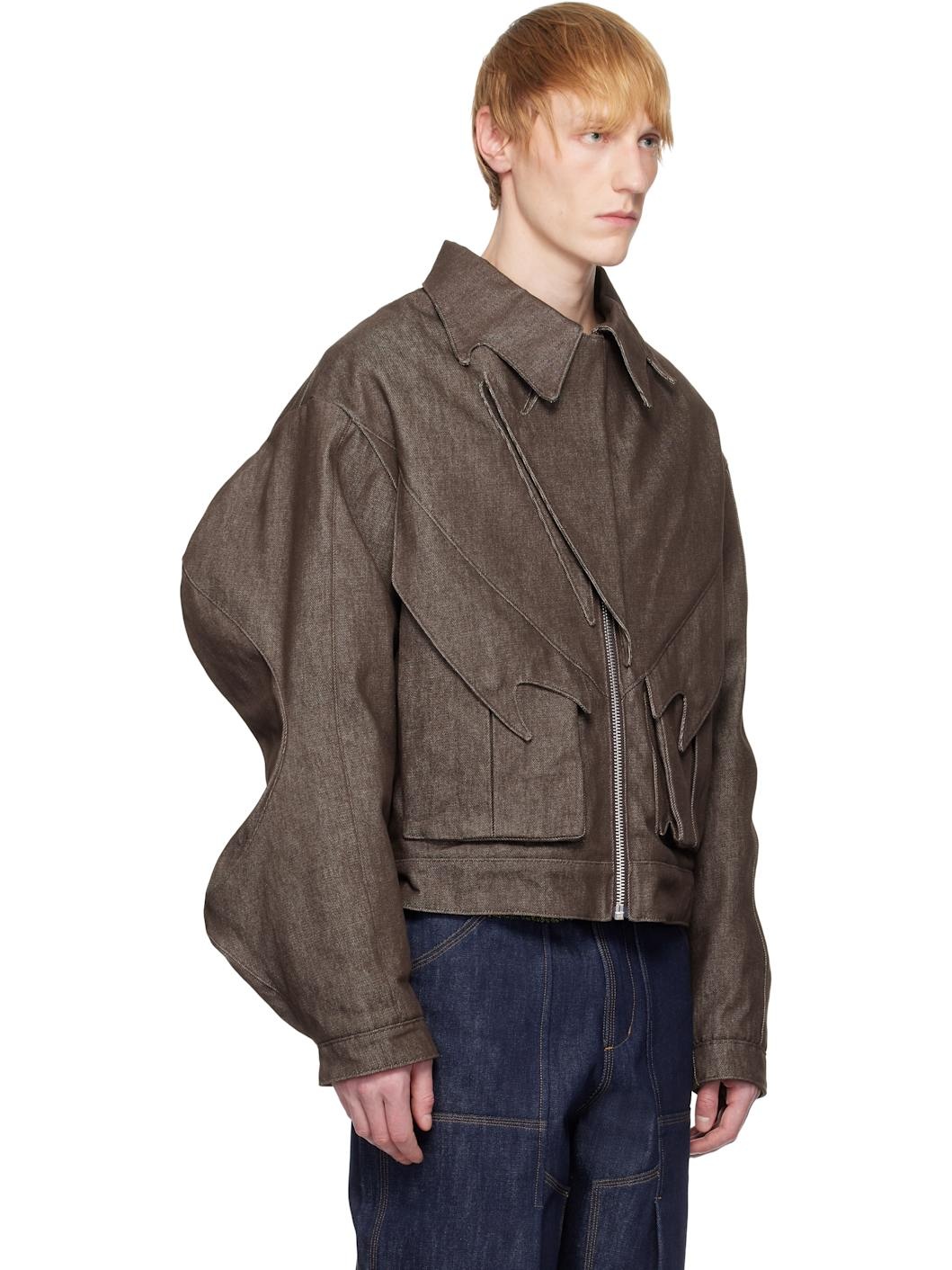 Brown Grandad Denim Jacket - 2