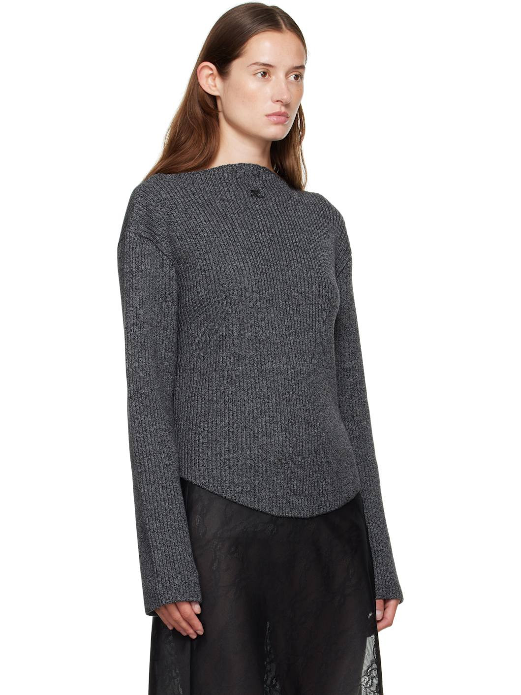 Gray Boatneck Ribbed Wool Sweater - 2
