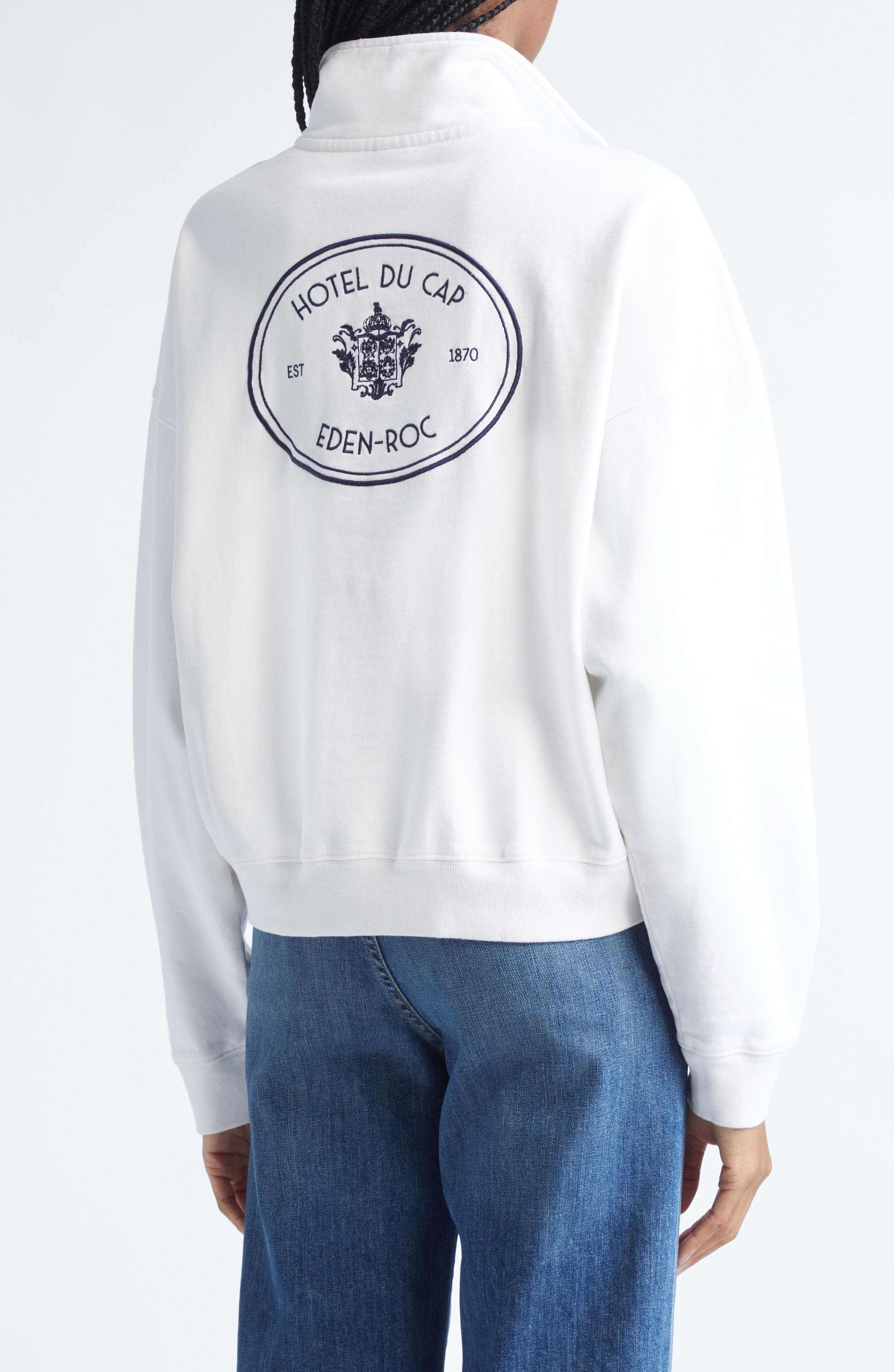 Sporty & Rich Eden Crest Quarter-Zip Cotton Fleece Sweatshirt in White at Nordstrom - 2