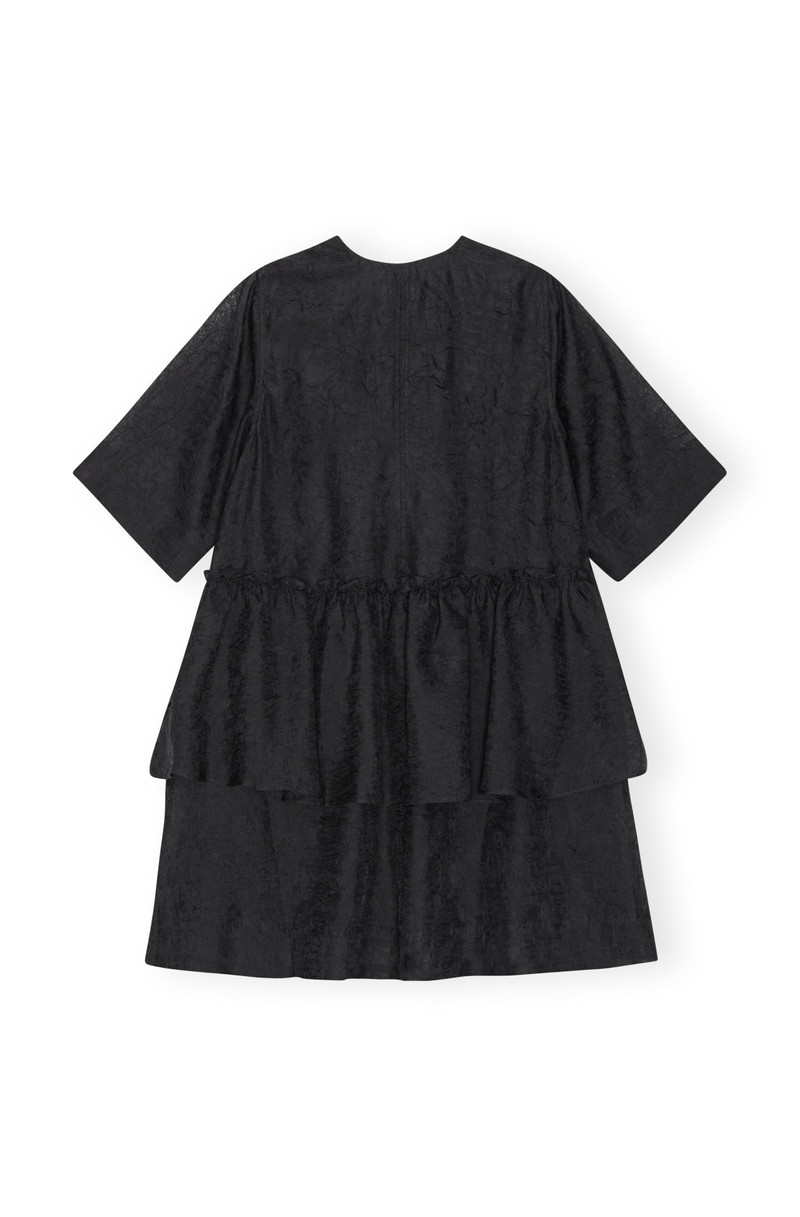 GANNI BLACK CRINKLED GEORGETTE FLOUNCE MINI DRESS outlook