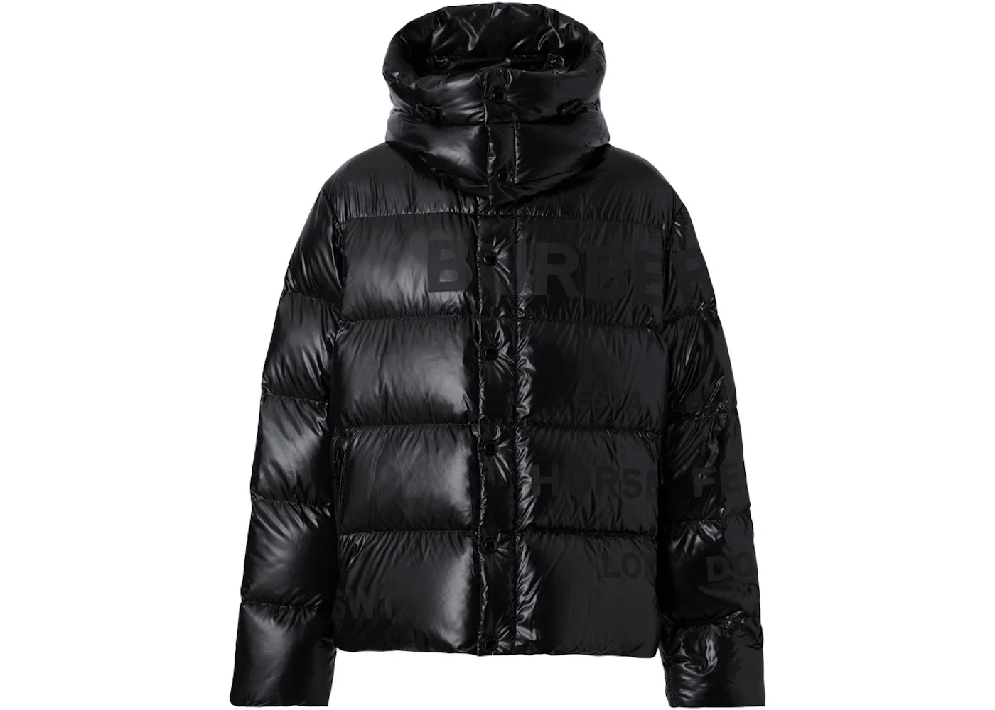 Burberry Detachable Hood Horseferry Print Puffer Jacket Black - 1