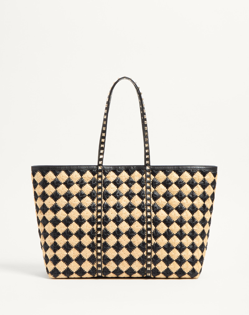 VALENTINO GARAVANI ROCKSTUD EMBROIDERED SHOPPING BAG IN SYNTHETIC RAFFIA - 1