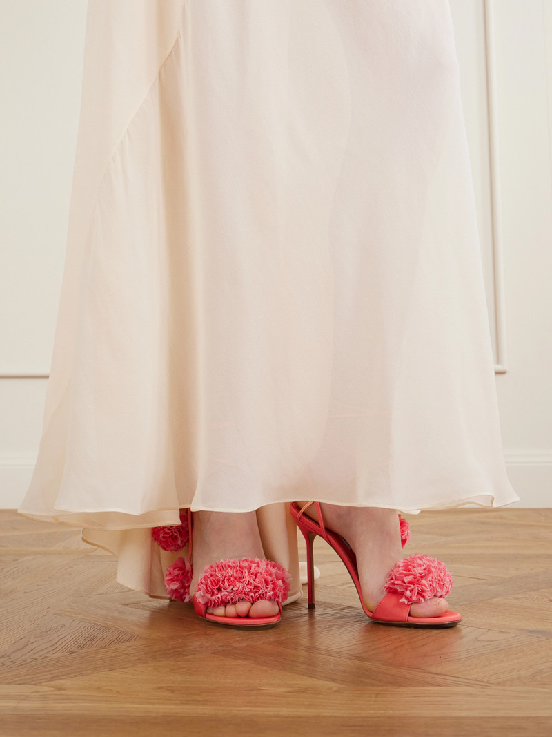 AQUAZZURA Cherry Kiss Ruffled Chiffon And Leather-trimmed Grosgrain Sandals outlook